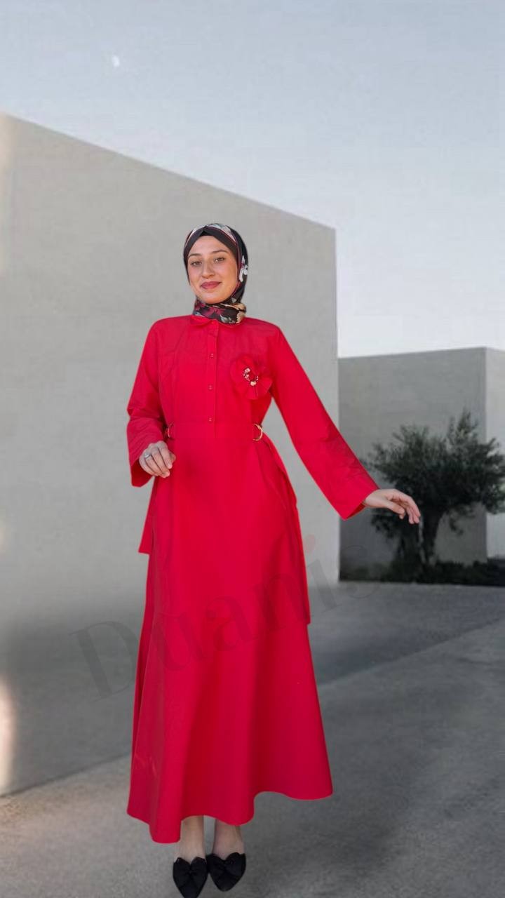 Beys Design Broş Detaylı Elbise Nar Çiçeği  25SS76004
