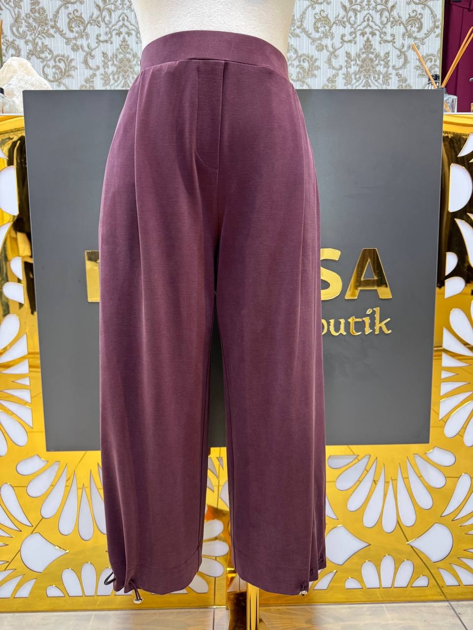 Sentez Paçası Kapsüllü Aura Şalvar Pantolon SZ-5615 - Bordo