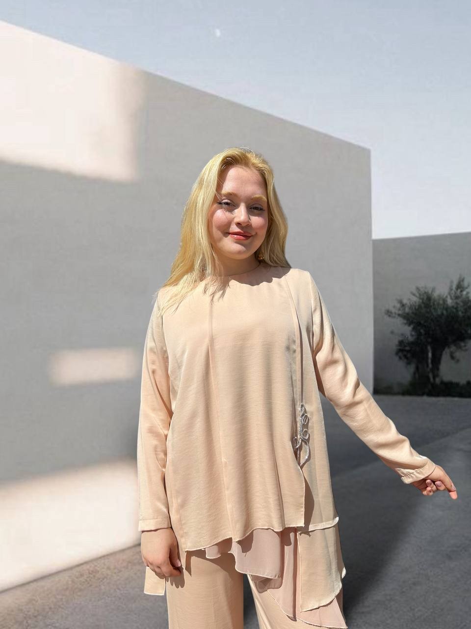 Ceremony Şifon Ve Parlak İp Detaylı Samar Takım Nude