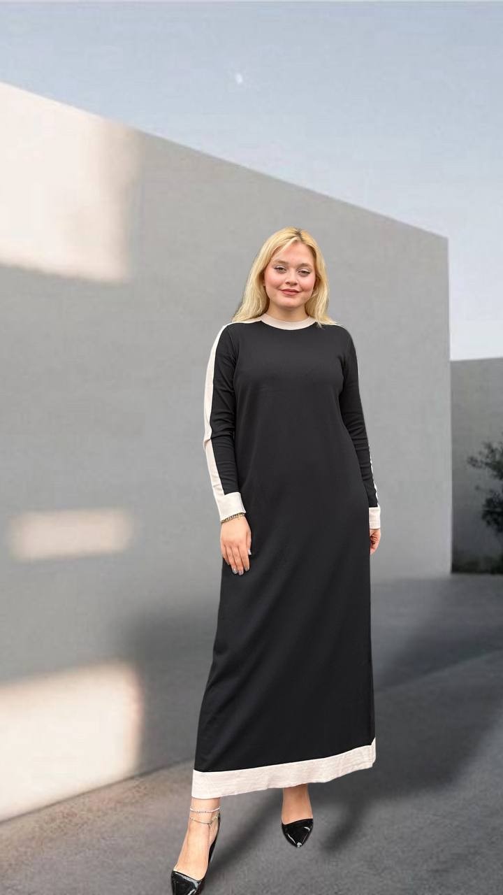 Nuss Şerit Detaylı Triko Elbise 24Y - 1411 - Siyah