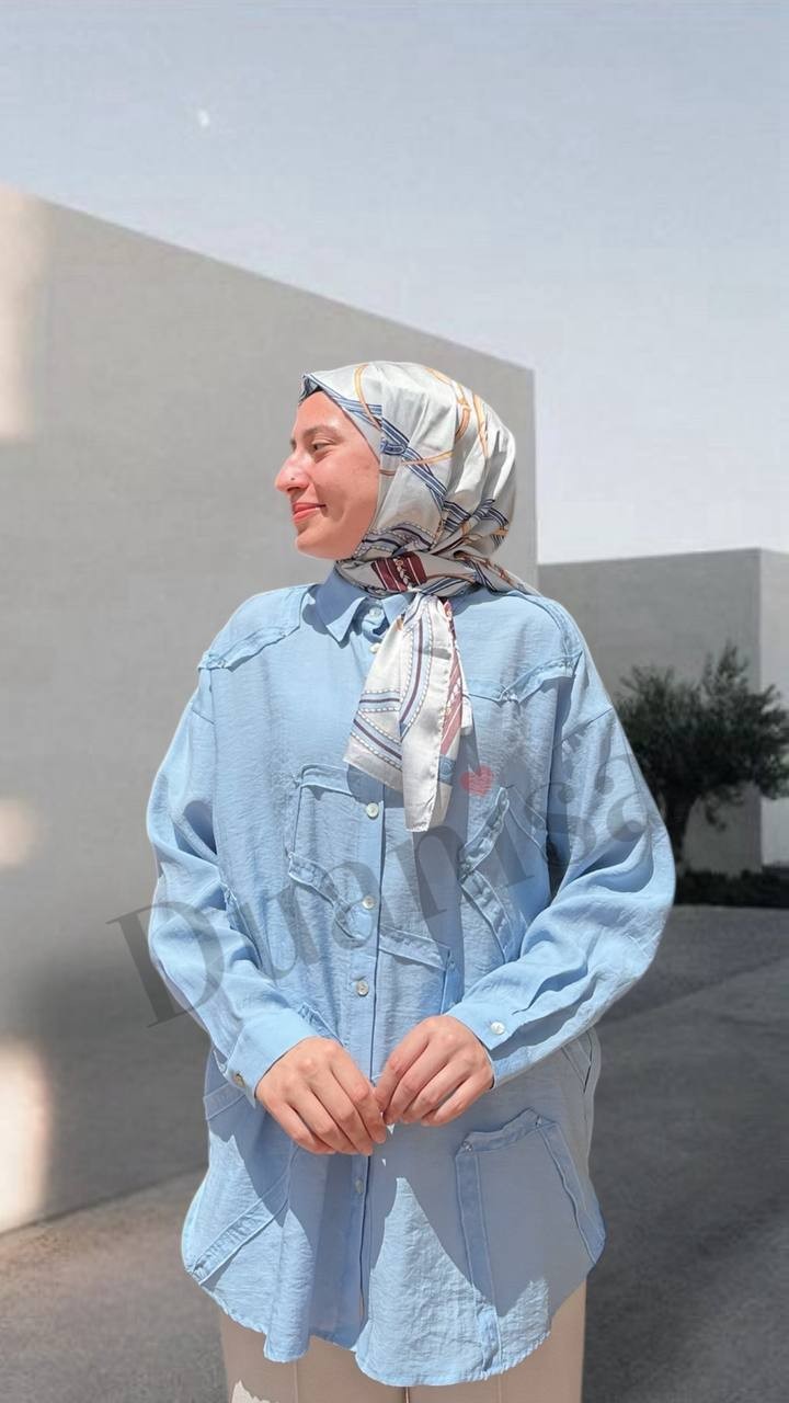 Ceremony Önü İşlemeli Cupra Tunik S-5181 - Mavi