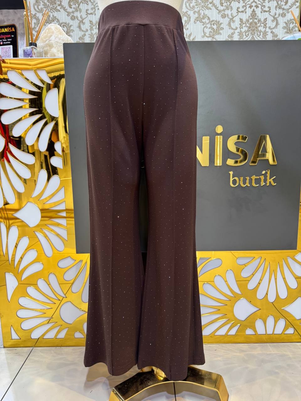 Sentez Taşlı İspanyol Paça Pantolon SZ-5604 - Kahve
