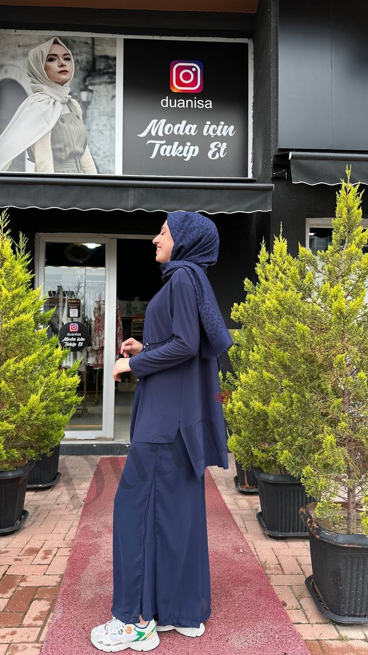 Ceremony Tuniğinin Önü Yarım Şifon Pantolunu Şifon Yırtmaç Sandy Takım S-59104