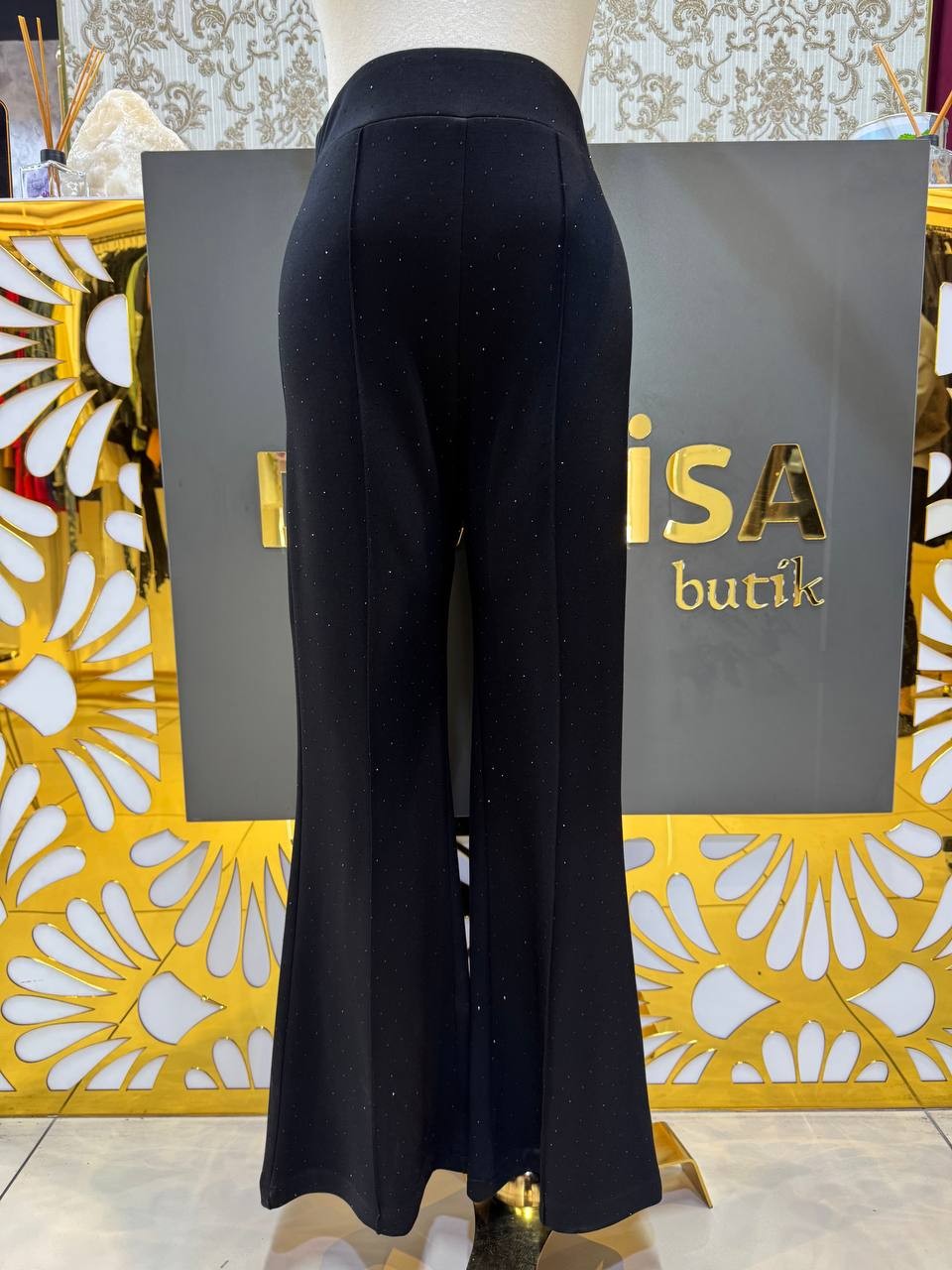 Sentez Taşlı İspanyol Paça Pantolon SZ-5604 - Siyah