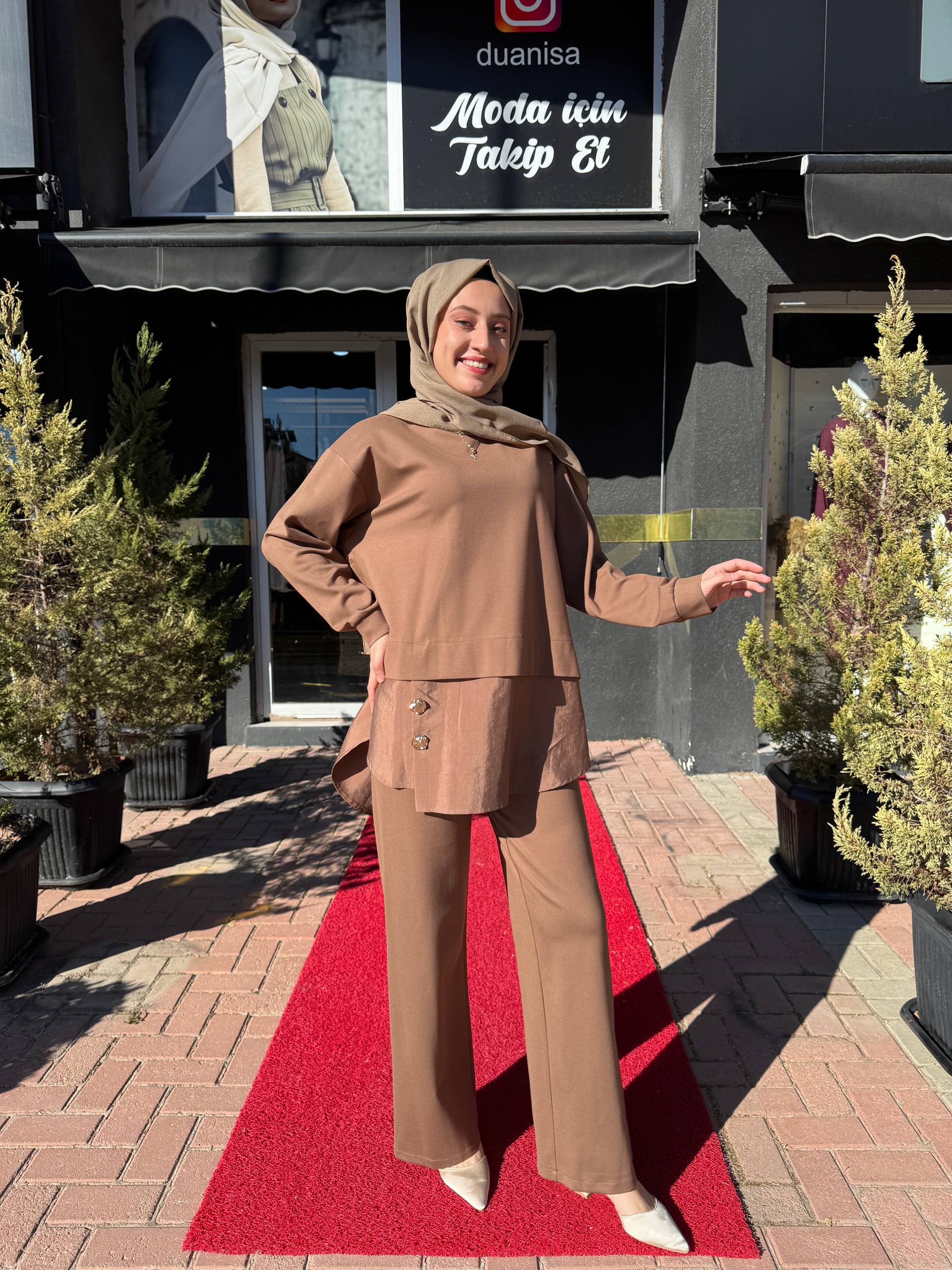 Ceremony Önü Gold Düğme Detaylı Pantolonlu Takım W-6931 - Camel