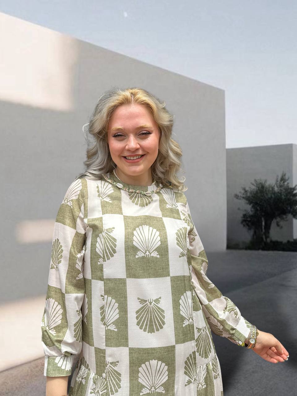 Ceremony  Eteği Kraşlı Midye Baskılı Keten Vual Elbise Orjinal