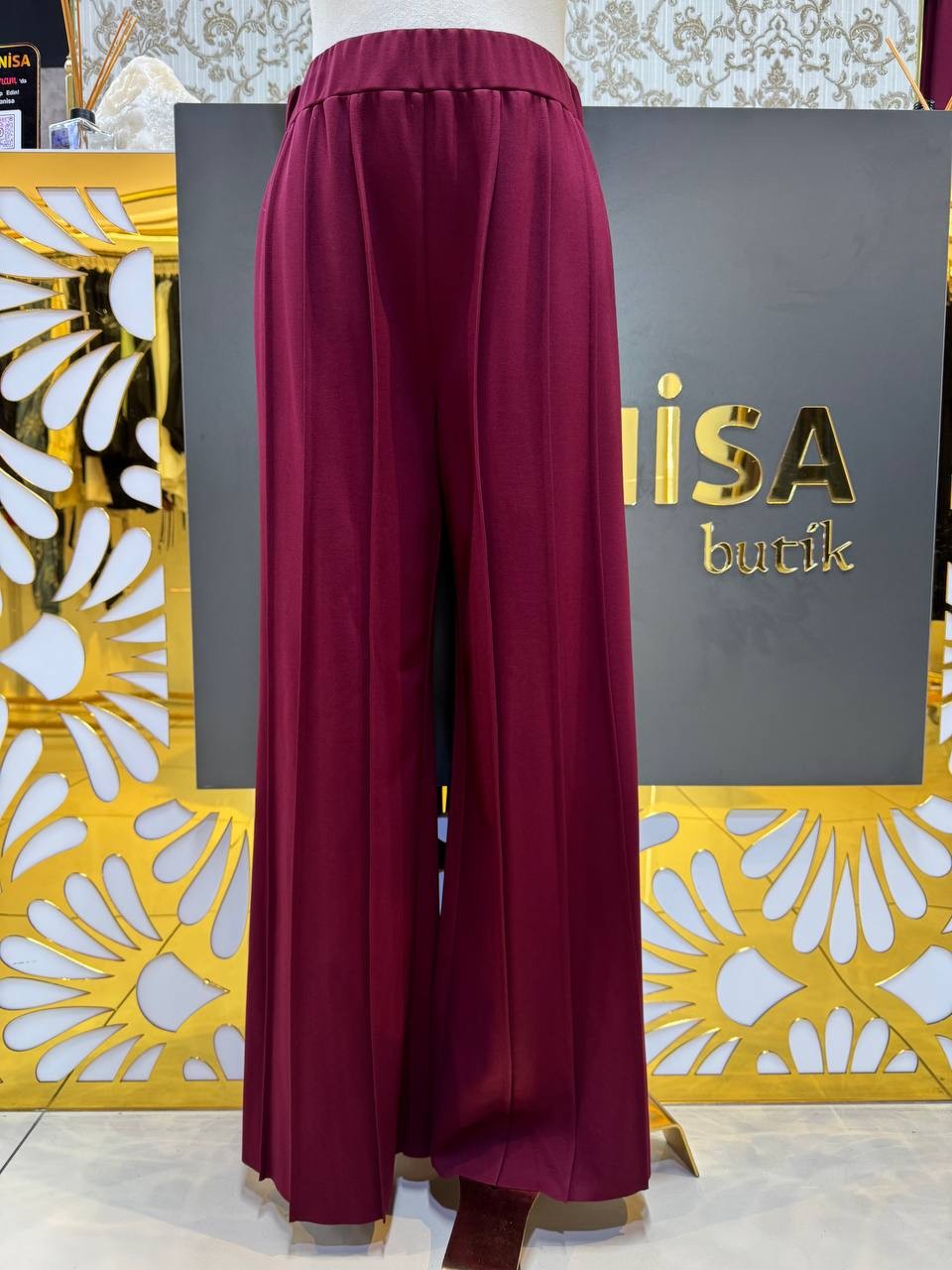 Sentez Liora Geniş Paça Örme Pantolon SZ-5612 - Bordo