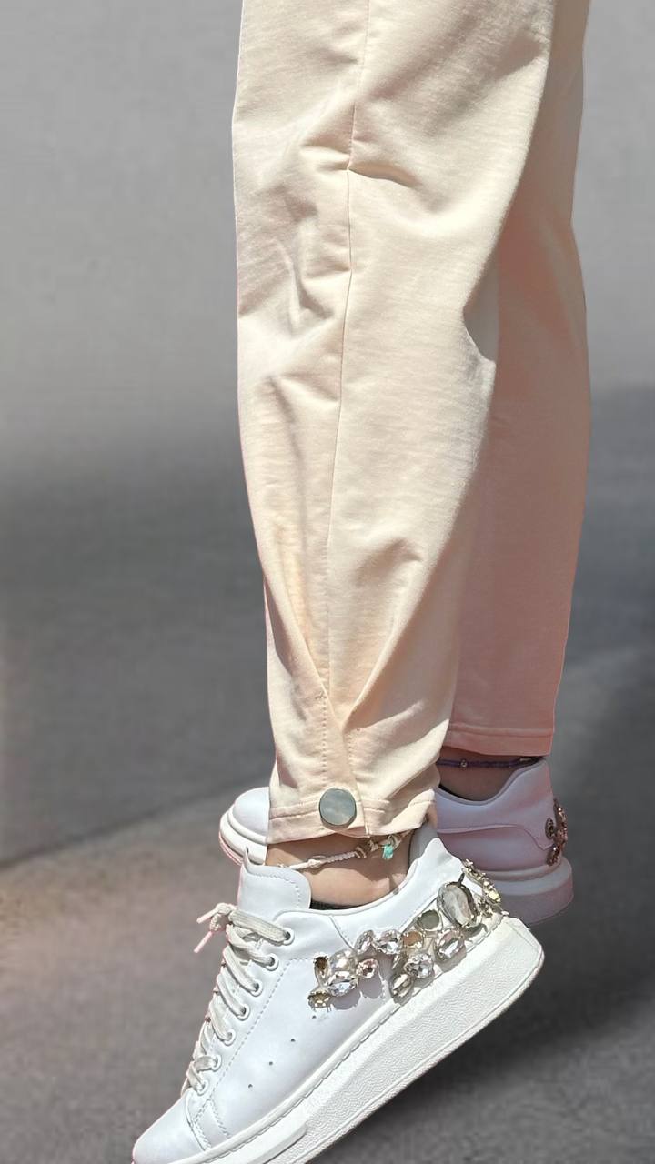 Ceremony Paçası Çıtçıtlı Pantolon Krem