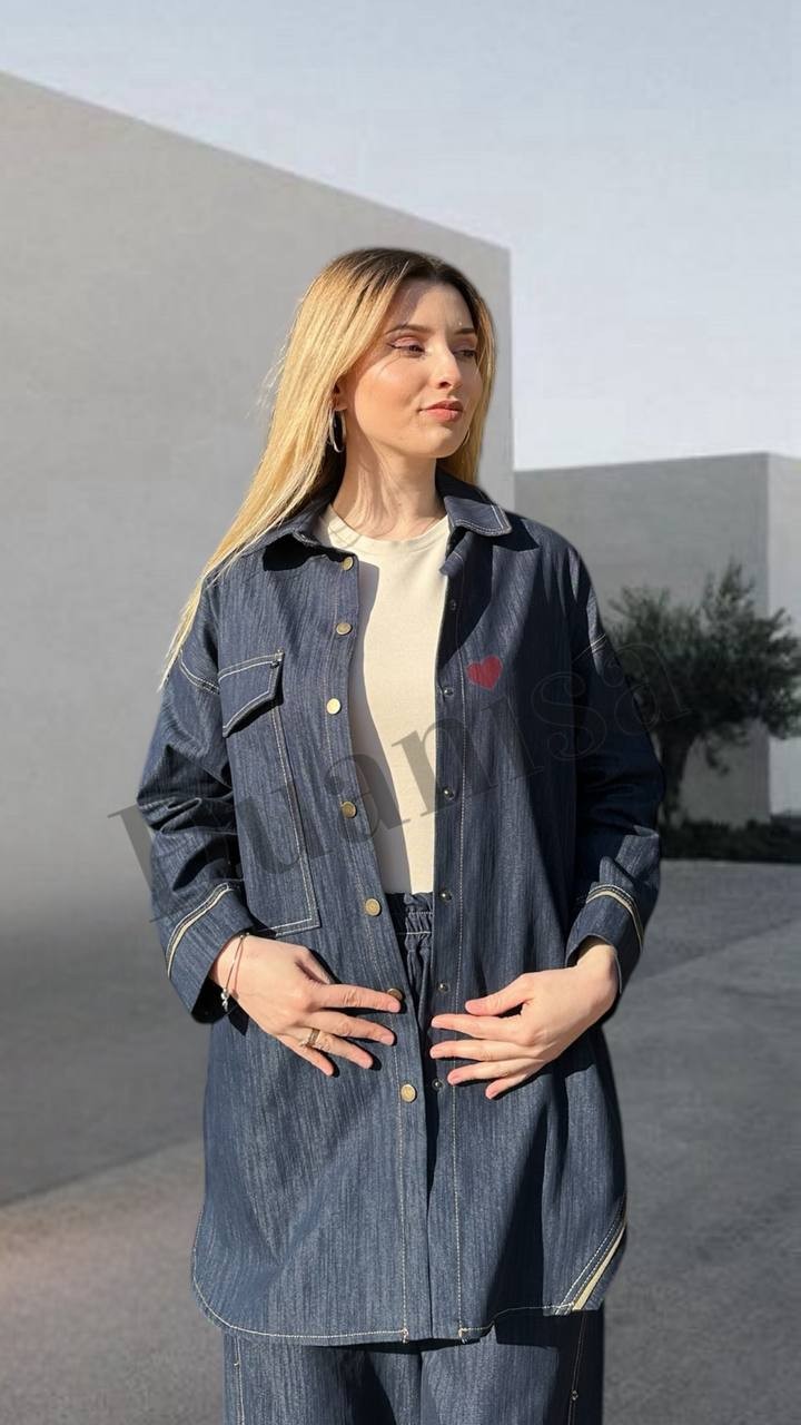 Ceremony  Biye Detaylı Denim Gömlek  Lacivert S-5103