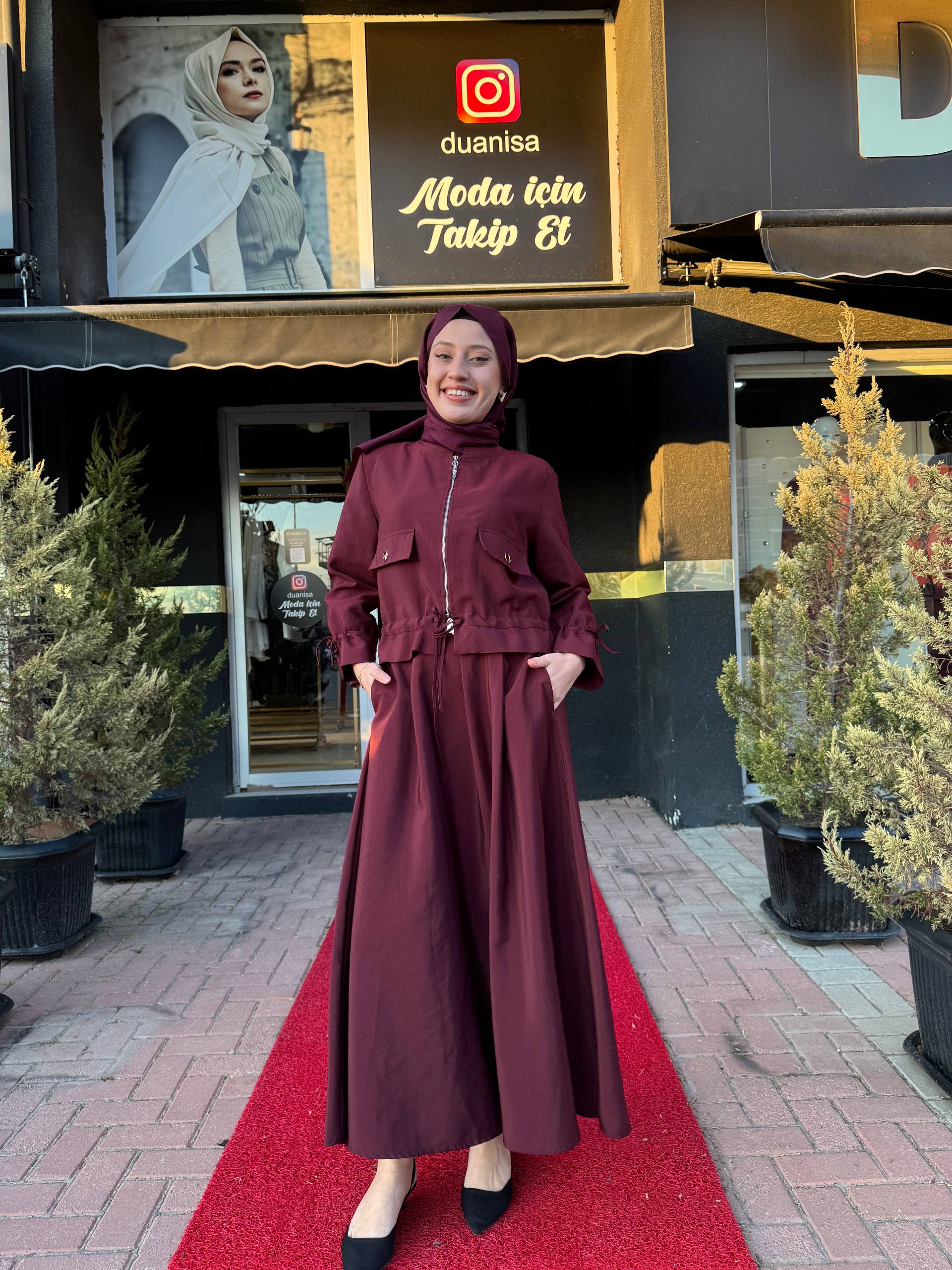 Ceremony Eteği Toka Detaylı Kısa Ceketli Takım W-6950 - Bordo