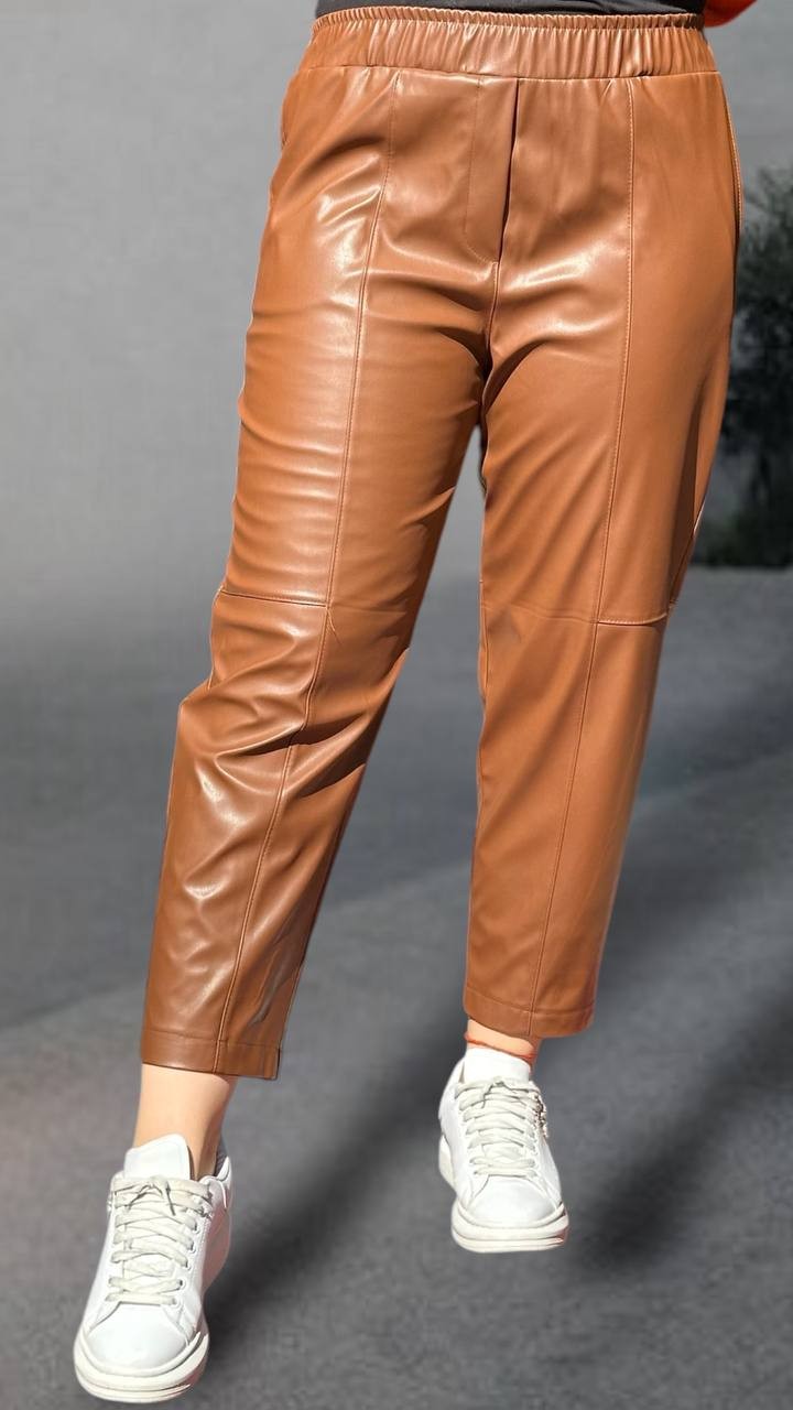 Sentez - Roanna Deri Parçalı Pantolon W-5573 - Camel