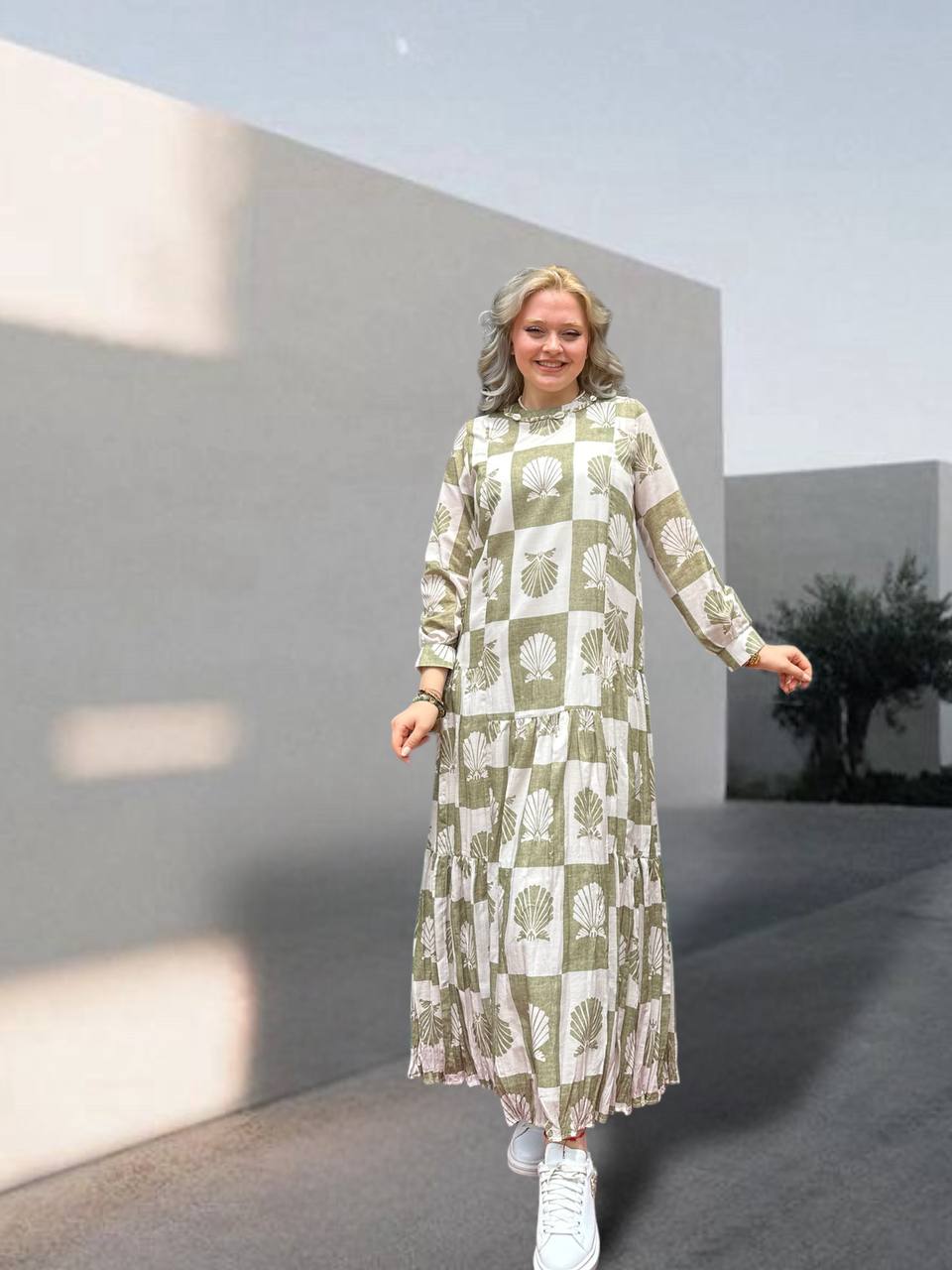 Ceremony  Eteği Kraşlı Midye Baskılı Keten Vual Elbise Orjinal