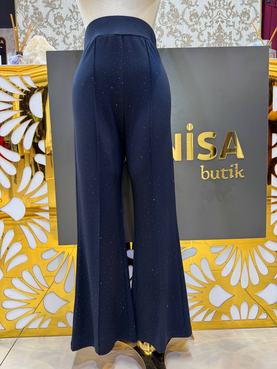 Sentez Taşlı İspanyol Paça Pantolon SZ-5604 - Lacivert