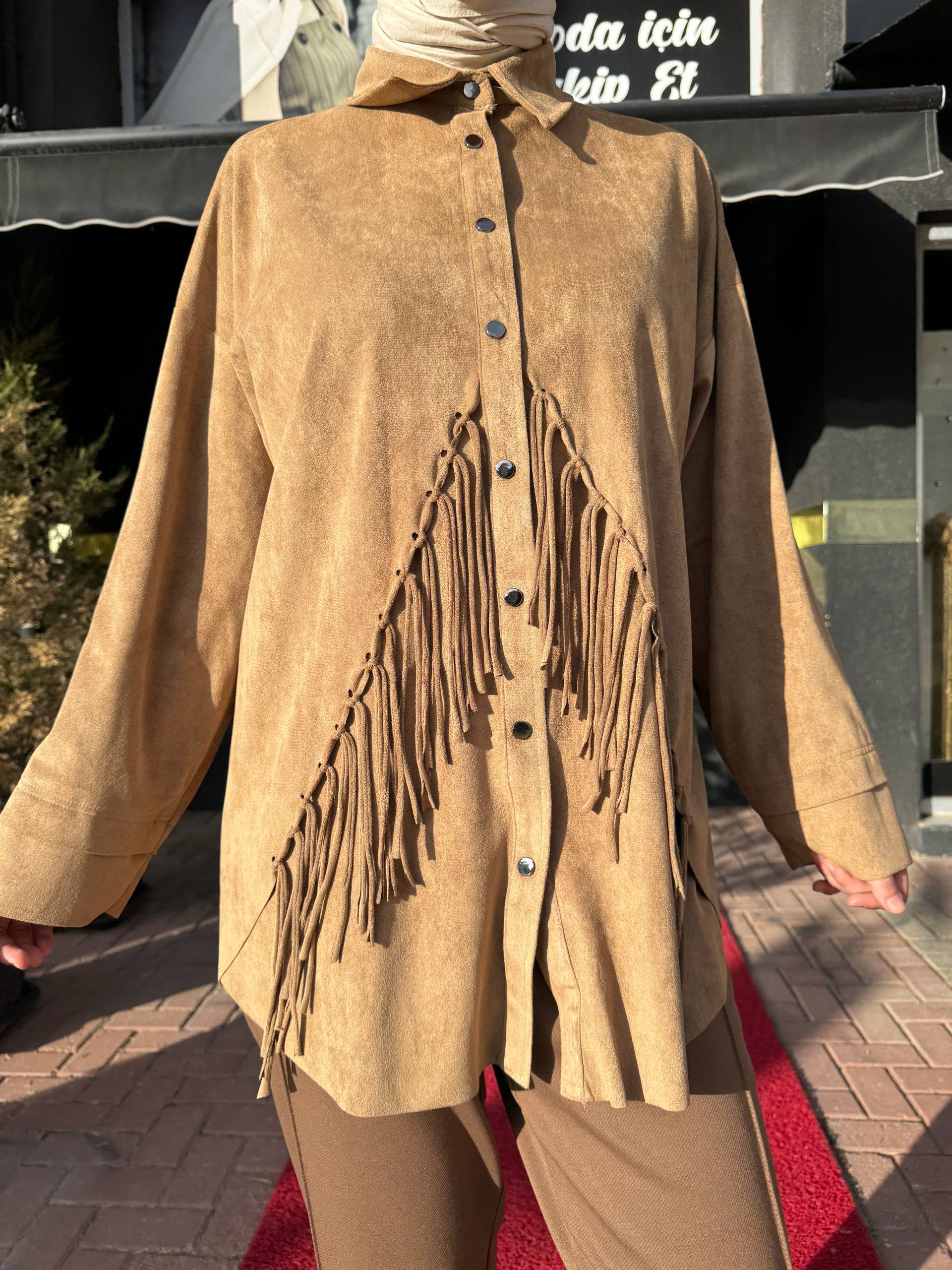 Ceremony Püsküllü Süet Gömlek Camel W-6198