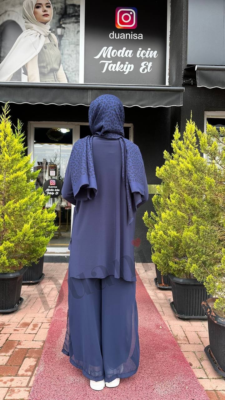 Ceremony Tuniğinin Önü Yarım Şifon Pantolunu Şifon Yırtmaç Sandy Takım S-59104