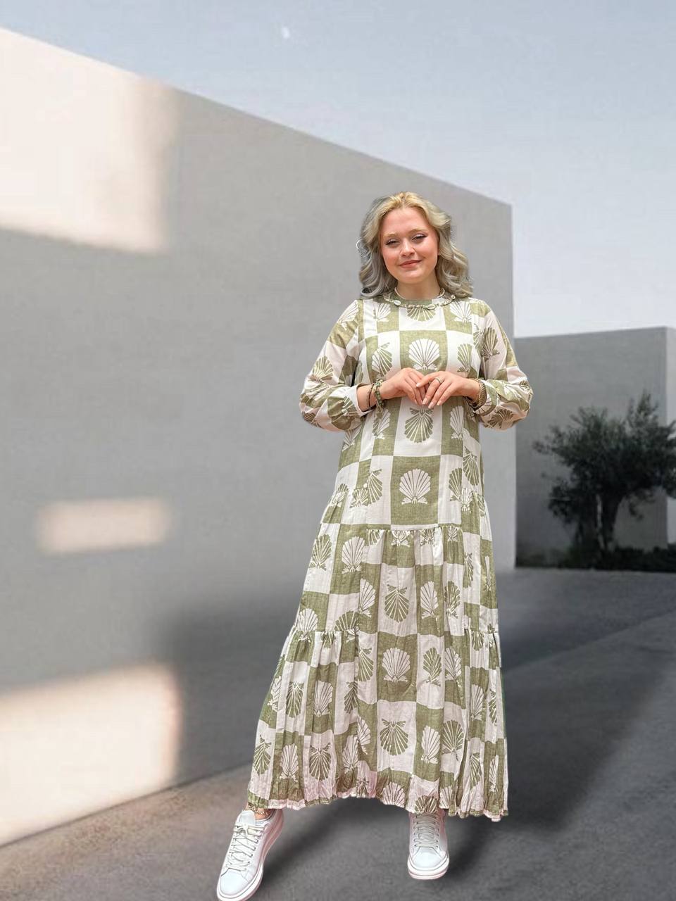 Ceremony  Eteği Kraşlı Midye Baskılı Keten Vual Elbise Orjinal