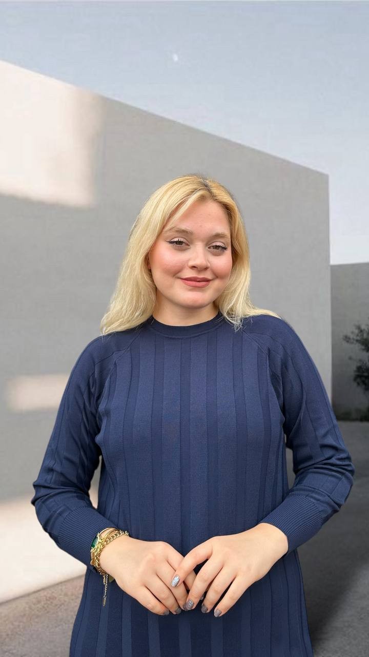 Nuss Kalın Çizgili Triko Elbise 24Y - 1401