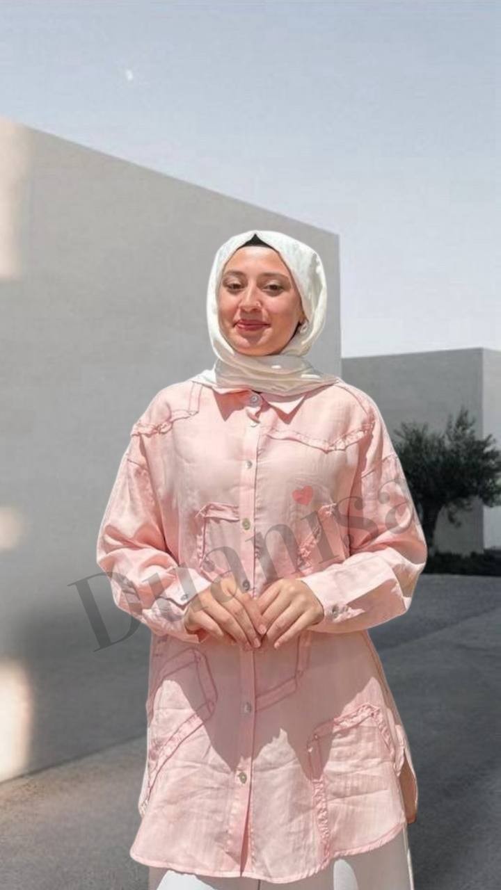 Ceremony Önü İşlemeli Cupra Tunik S-5181 - Pembe