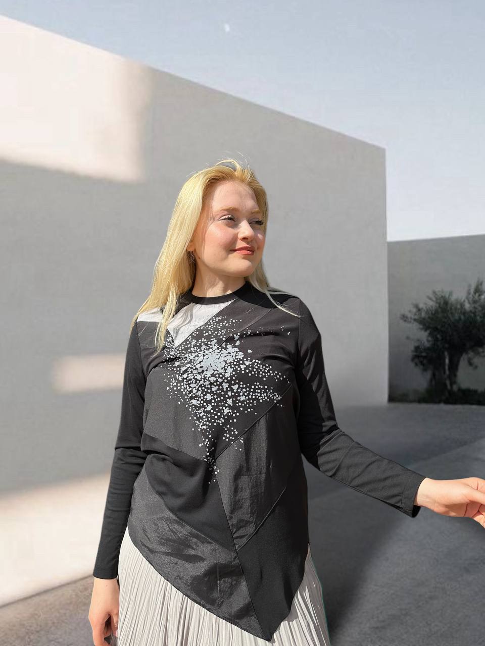Ceremony Parça Tesi Garnili Baskılı Bambu Tunik Siyah