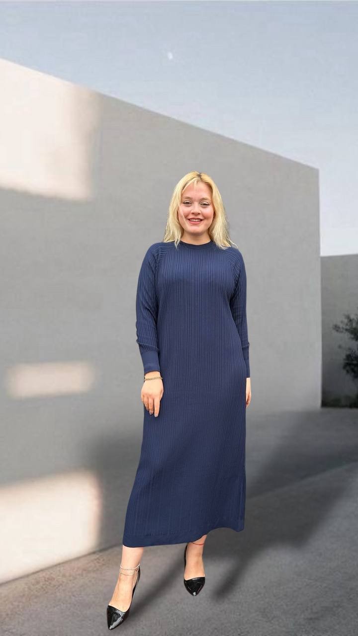 Nuss İnce Çizgili Triko Elbise 24Y-400