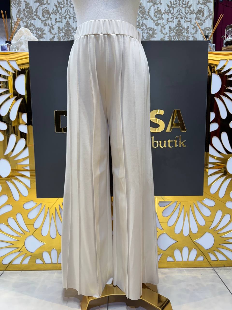 Sentez Liora Geniş Paça Örme Pantolon SZ-5612 - Taş