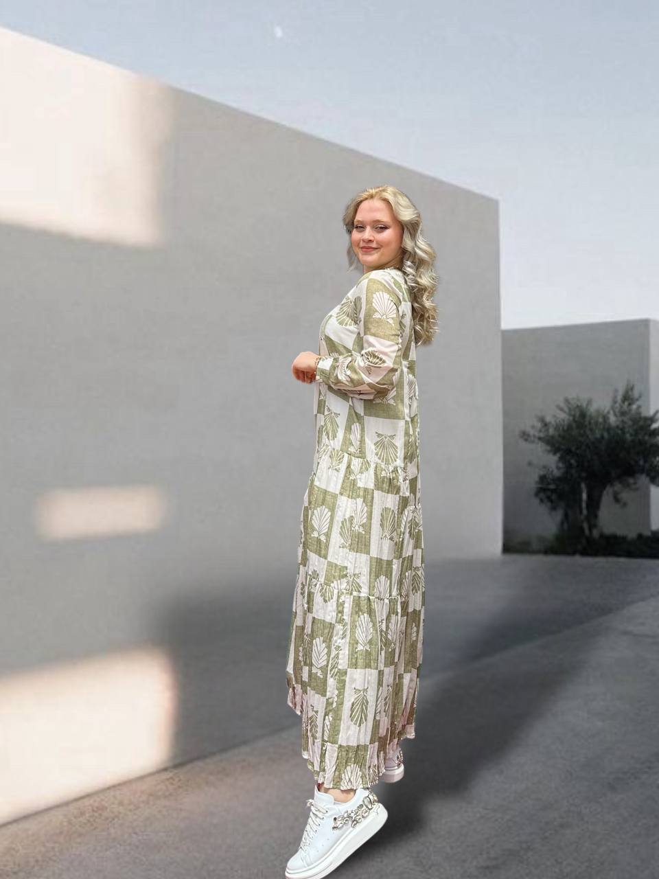 Ceremony  Eteği Kraşlı Midye Baskılı Keten Vual Elbise Orjinal