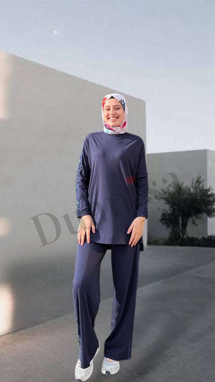 Ceremony Tuniğinin Ve Pantolonun Yanları Zımba Taş Ve Dubai Takım S-5983 - Lacivert