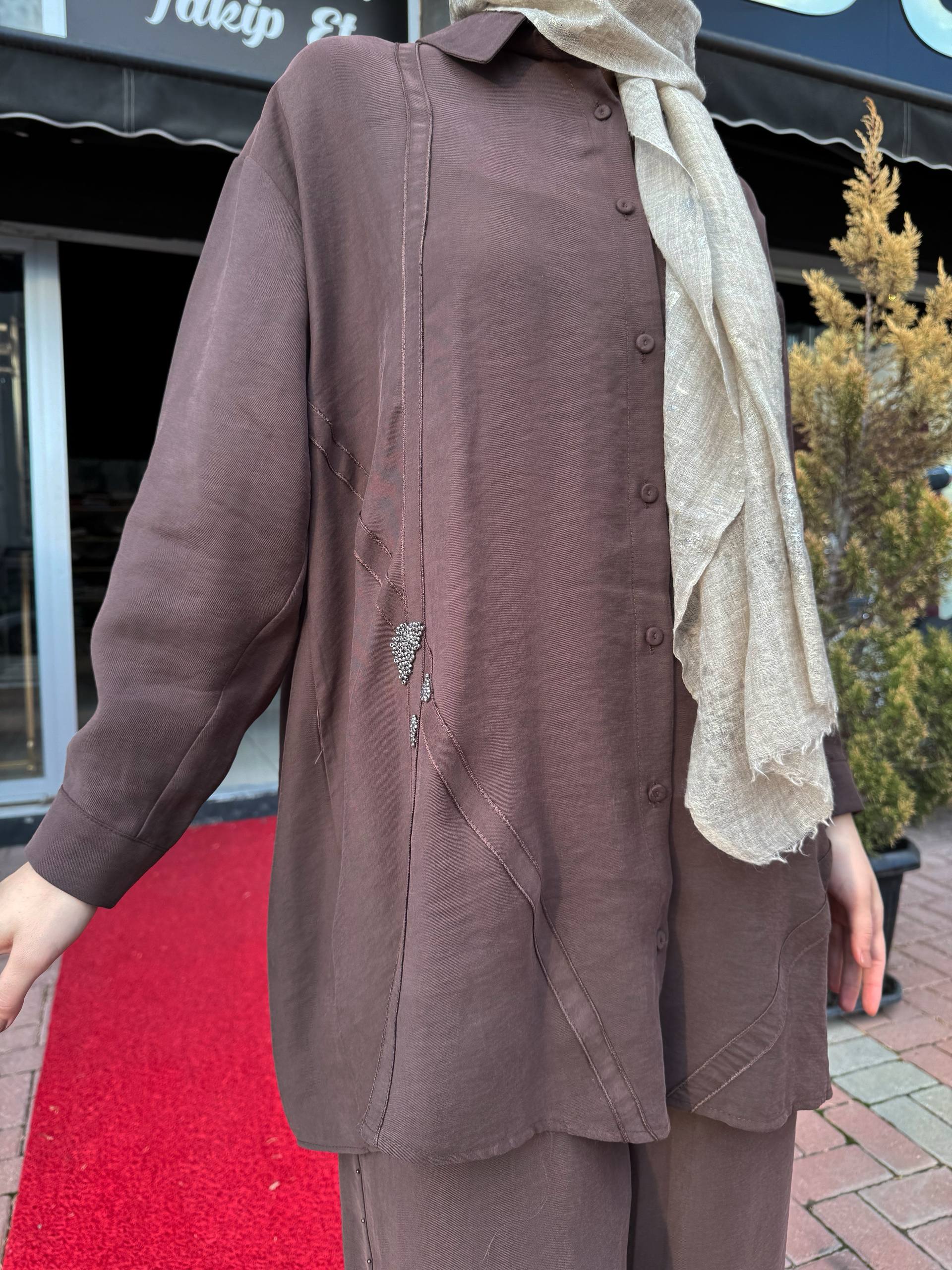 Ceremony Önü Şerit Detaylı Pantolonlu Takım W-6906