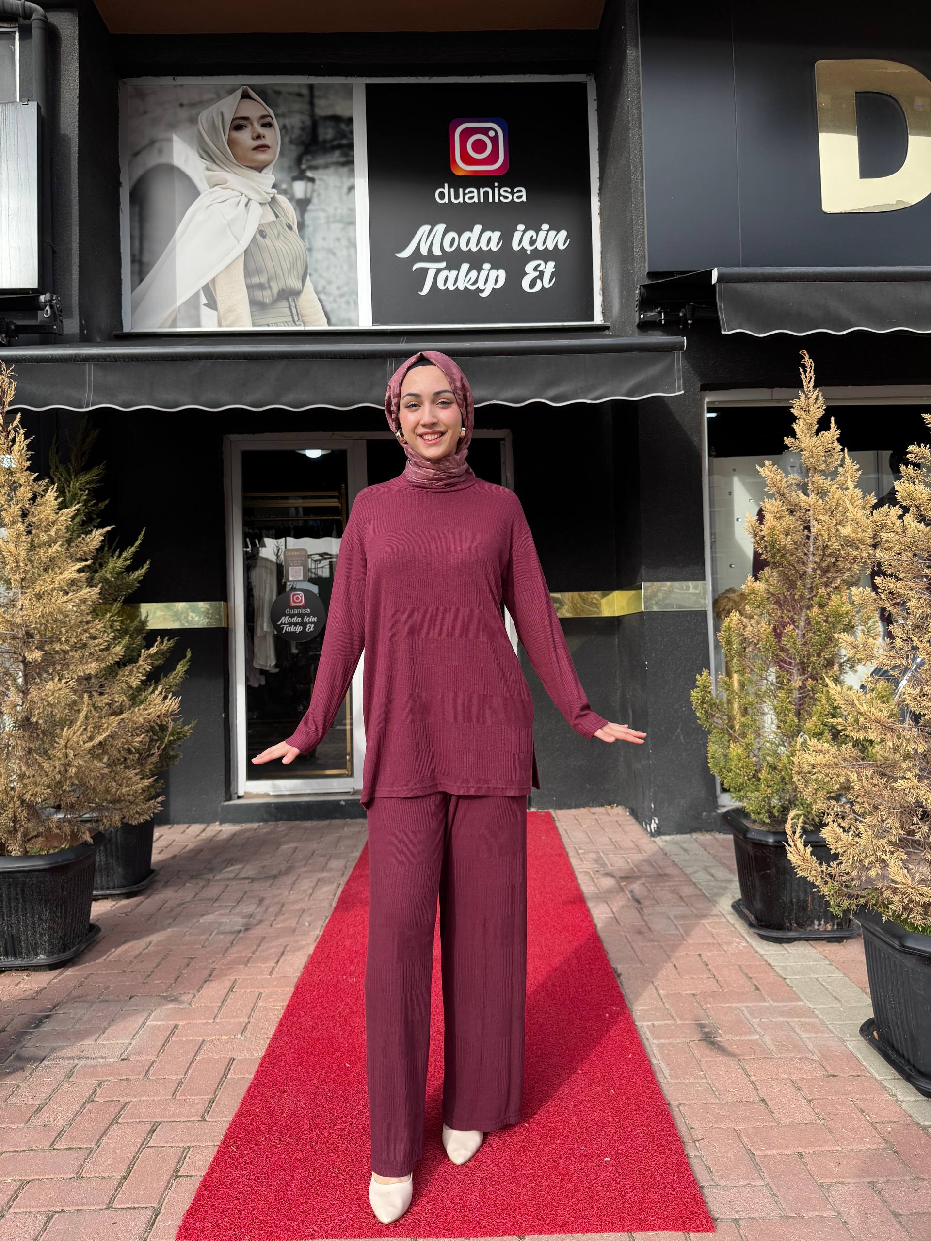 Ceremony Balıkçı Yaka Kristal Detaylı Triko Takım W-6922 - Bordo