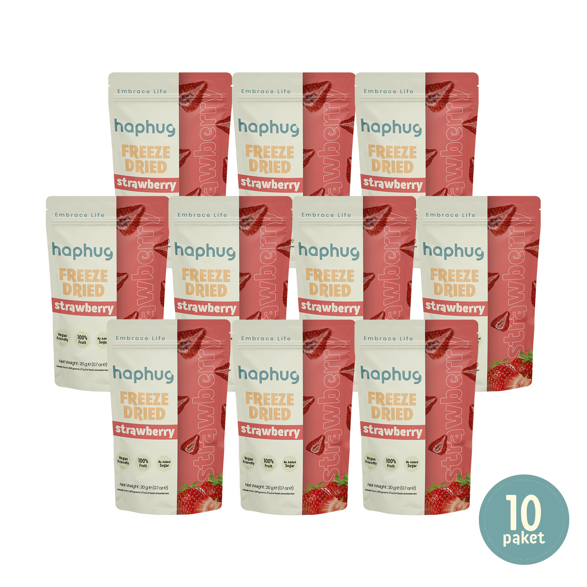 10'lu Paket Freeze Dried Çilek - Dondurularak Kurutulmuş Çilek 20g x 10