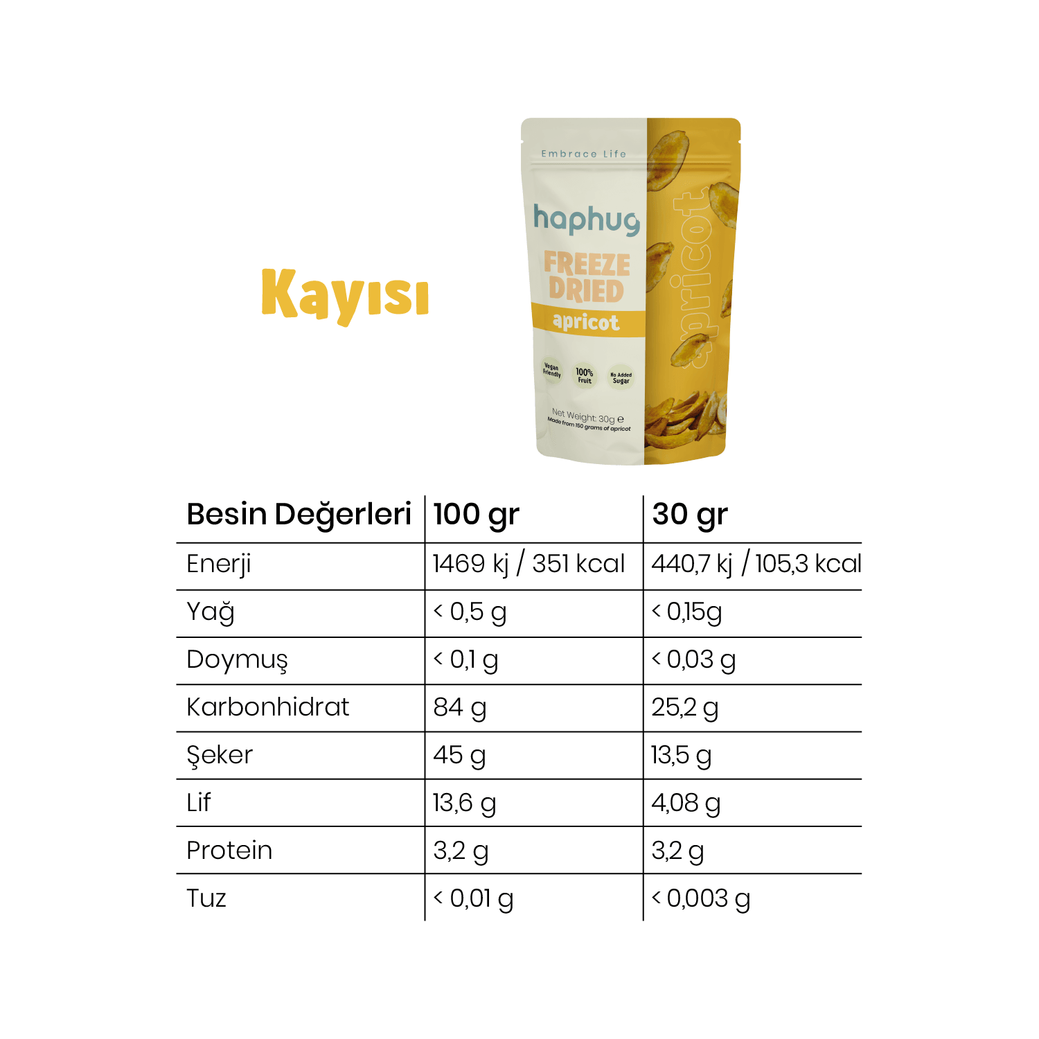 Freeze Dried Kayısı - Dondurularak Kurutulmuş Kayısı 30g