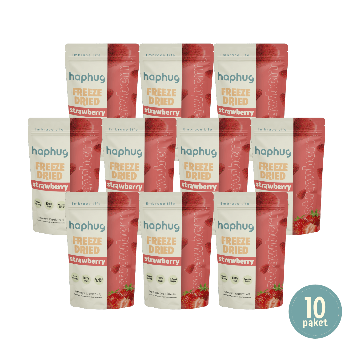 10'lu Paket Freeze Dried Bütün Çilek - Dondurularak Kurutulmuş Bütün Çilek 20g x 10