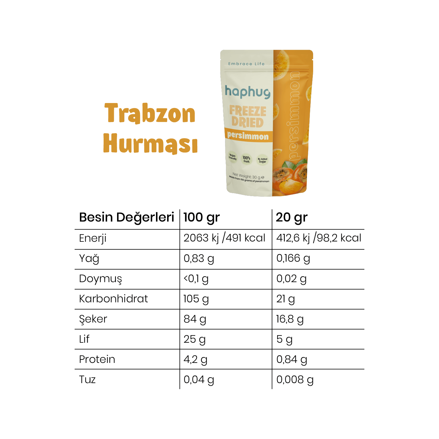 Freeze Dried Trabzon Hurması - Dondurularak Kurutulmuş Trabzon Hurması 30g