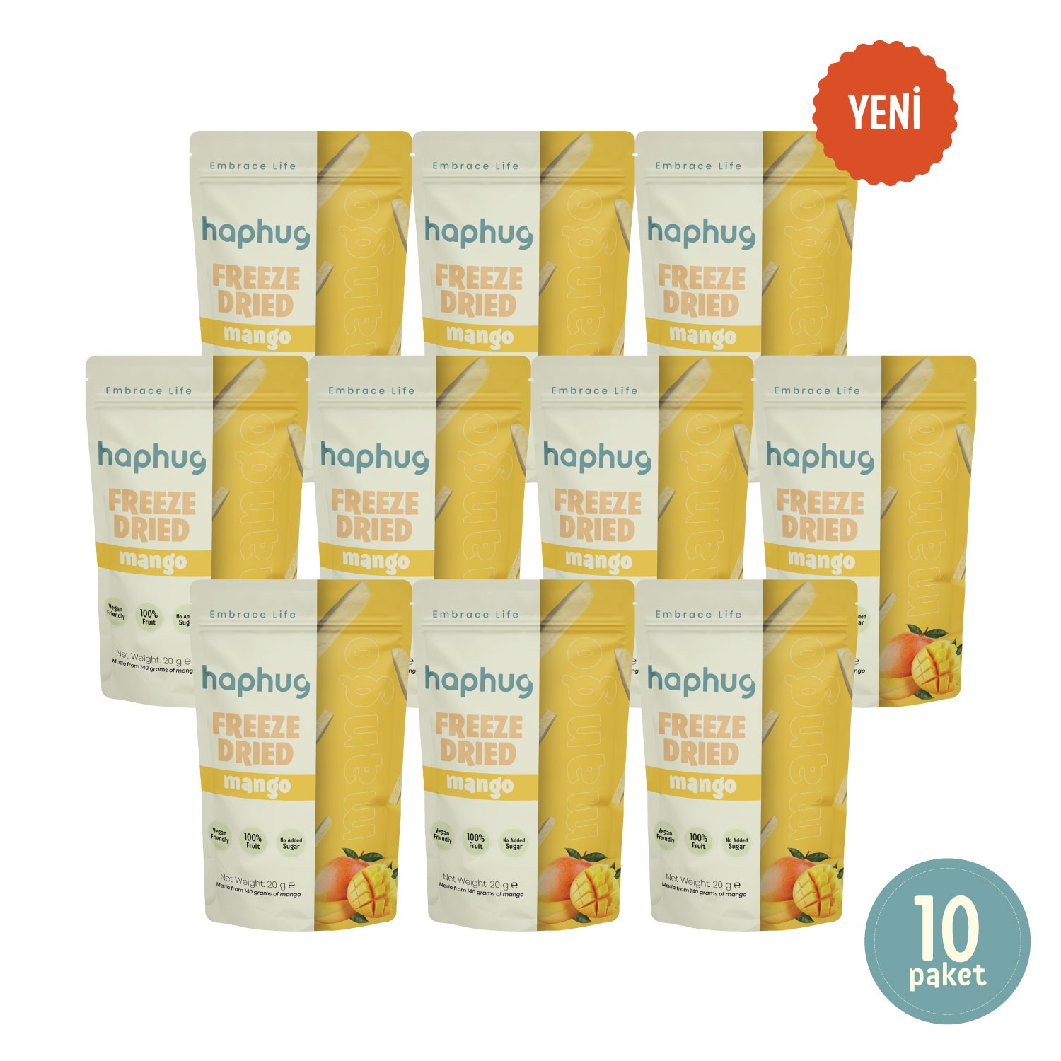 10'lu Paket Freeze Dried Mango - Dondurularak Kurutulmuş Mango 20g x 10