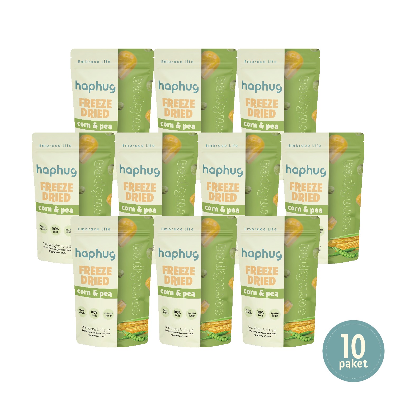 10'lu Paket Freeze Dried Bezelye & Mısır - Dondurularak Kurutulmuş Bezelye & Mısır 30g x 10