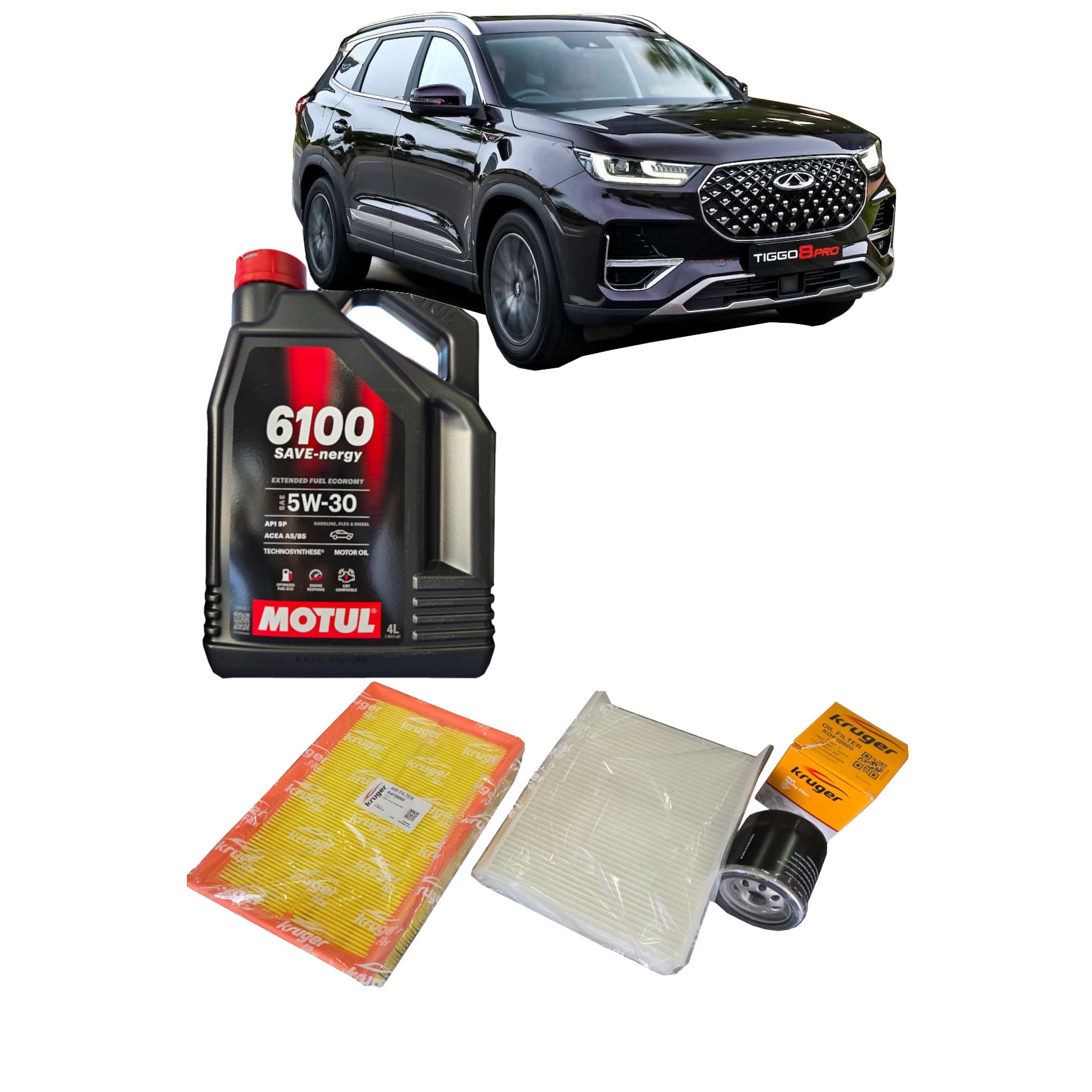 CHERY TİGGO 8 PRO 1.6 TGDI YAĞ BAKIM SETİ MOTUL 6100 + HAVA + POLEN + YAĞ FİLTRESİ