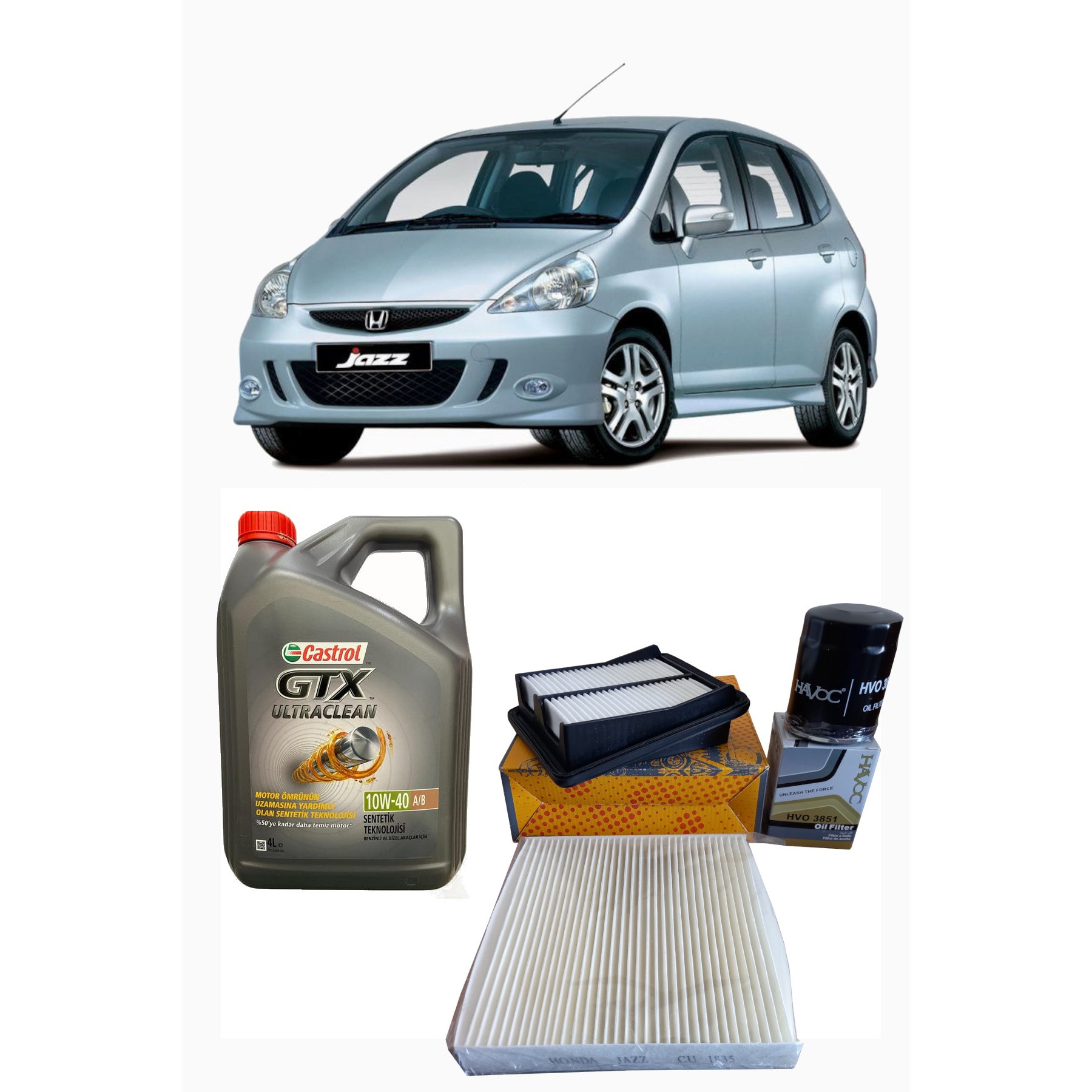 2006-2008 HONDA JAZZ 1.4 PERYODİK BAKIM SETİ HAVA + POLEN + YAĞ FİLTRESİ + 4 LİTRE CASTROL GTX 10W 40