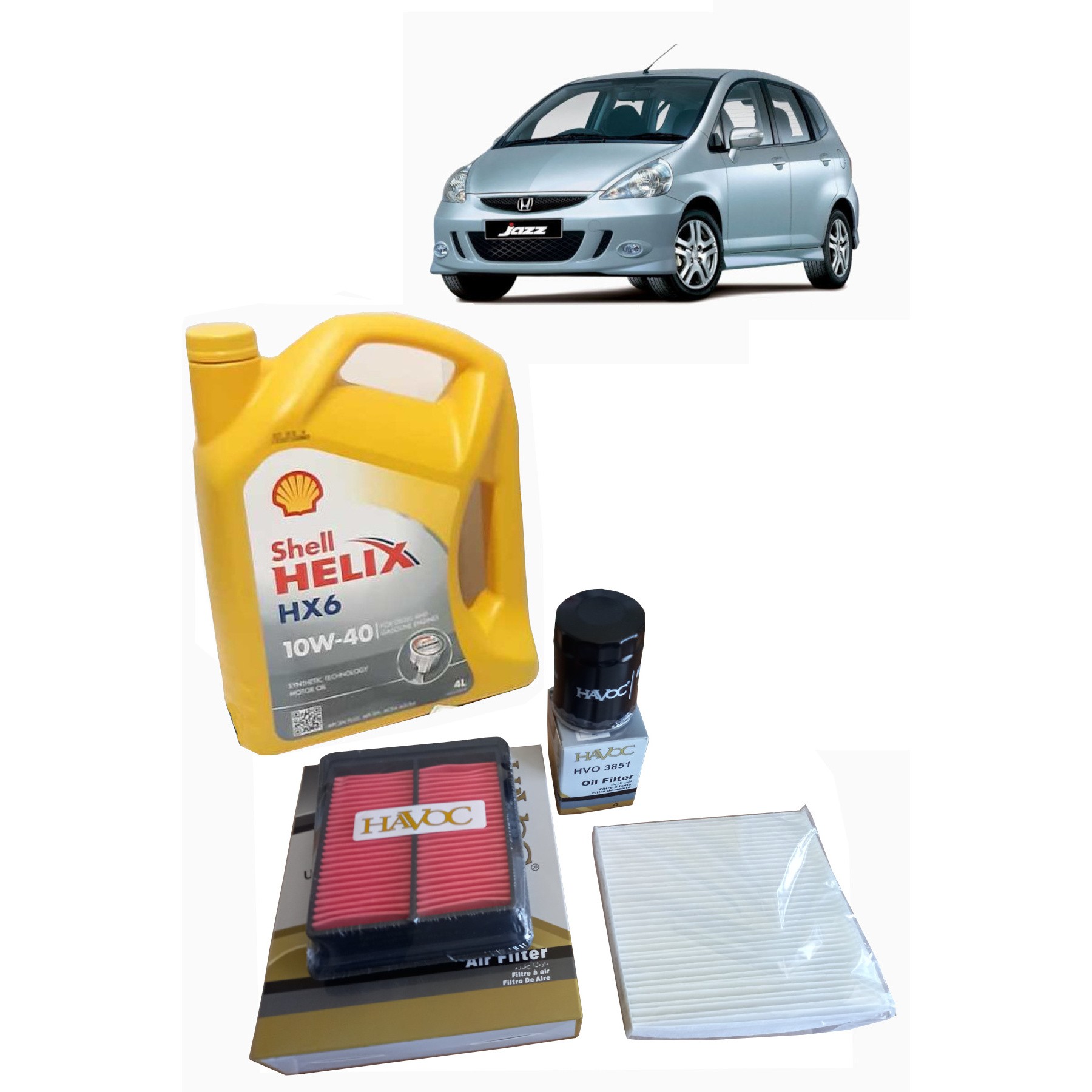 2006-2008 HONDA JAZZ 1.4 PERYODİK BAKIM SETİ HAVA + POLEN + YAĞ FİLTRESİ + 4 LİTRE SHELL 10W 40 