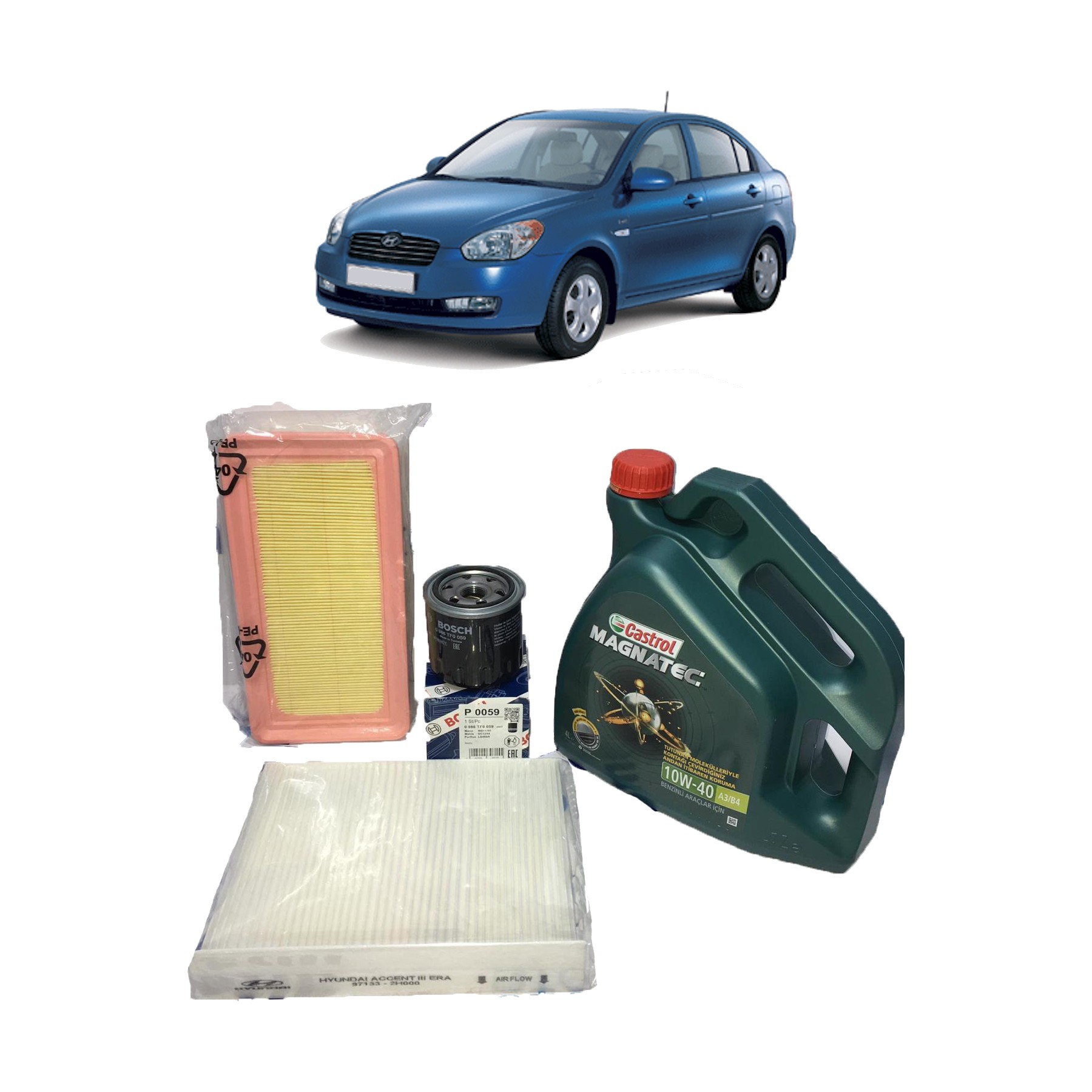 HYUNDAİ ACCENT ERA YAĞ BAKIM SETİ 1.4 1.6 BENZİNLİ VE LPG'Lİ MOTORLAR İÇİN CASTROL MAGNATEC