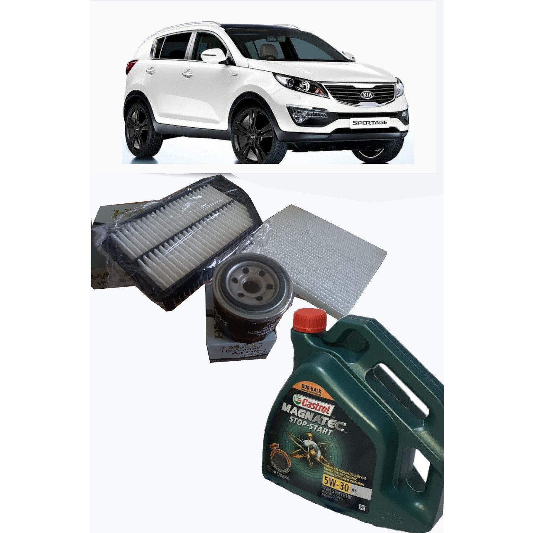 2011-2014 KİA SPORTAGE 1.6 GDI BENZİNLİ FİLTRE BAKIM SETİ HAVA + POLEN + YAĞ FİLTRESİ + 4 LİTRE MAGNATEC 5W 30