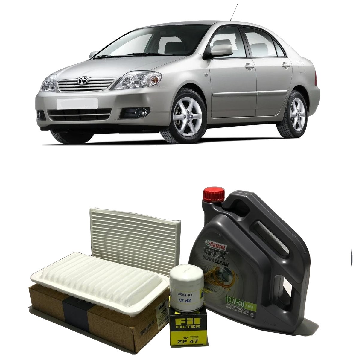 COROLLA 2002-2006 BENZİNLİ MOTORLAR YAĞ BAKIM SETİ CASTROL GTX 10W 40