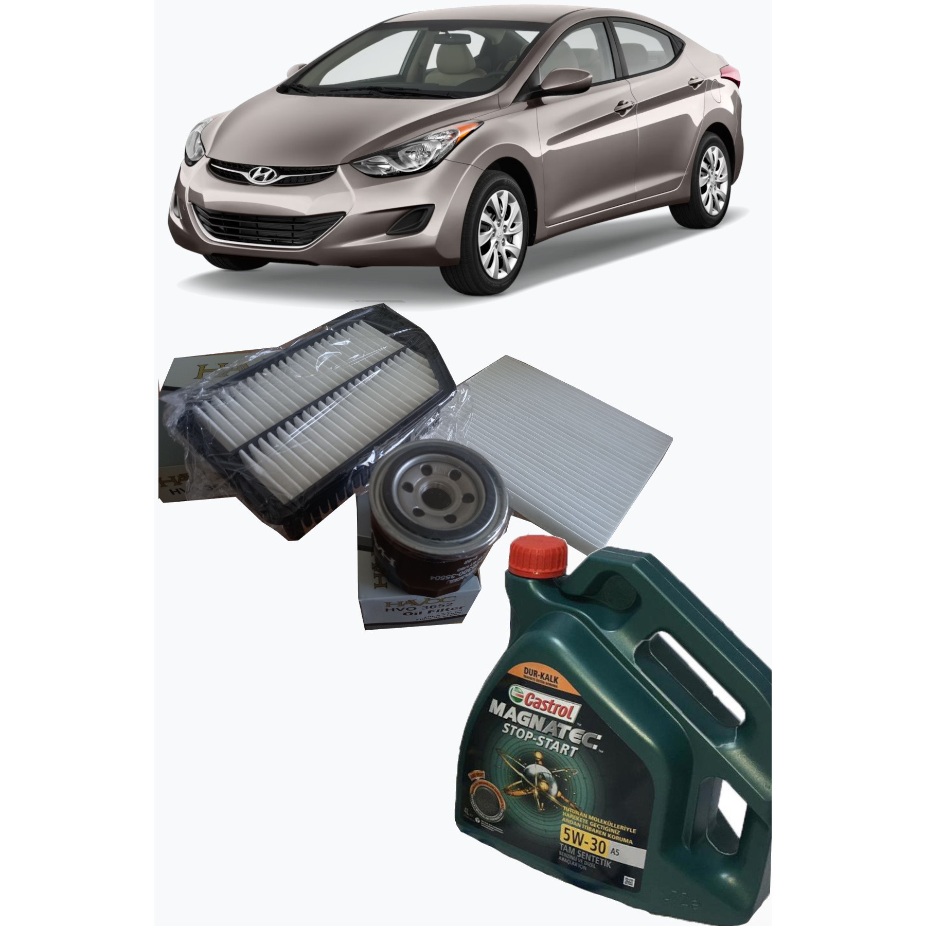 2011-2013 HYUNDAİ ELANTRA 1.6 BENZİNLİ FİLTRE BAKIM SETİ HAVA + POLEN + YAĞ FİLTRESİ + 4 LİTRE  MAGNATEC 5W 30