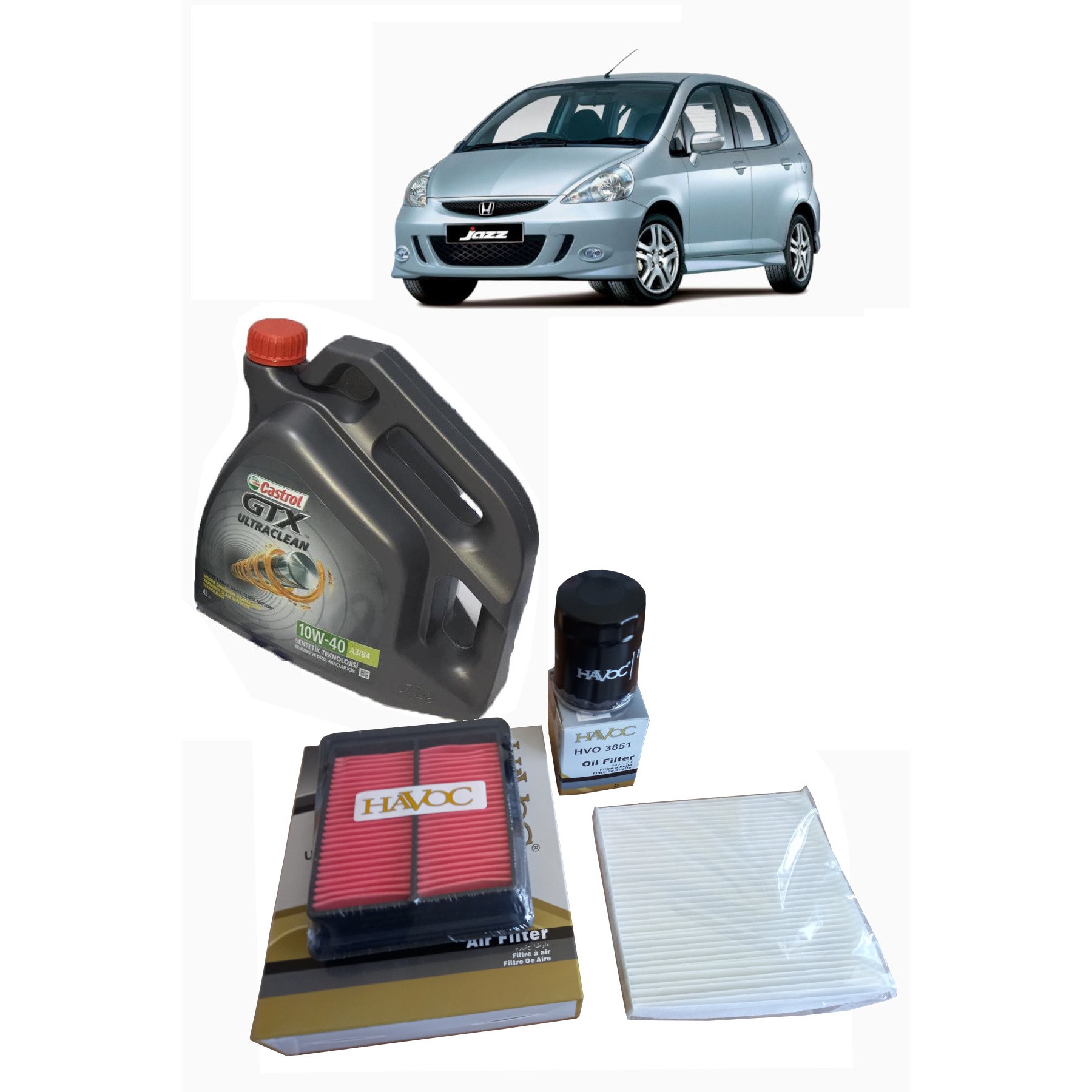 2006-2008 HONDA JAZZ 1.4 PERYODİK BAKIM SETİ HAVA + POLEN + YAĞ FİLTRESİ + 4 LİTRE CASTROL GTX 10W 40