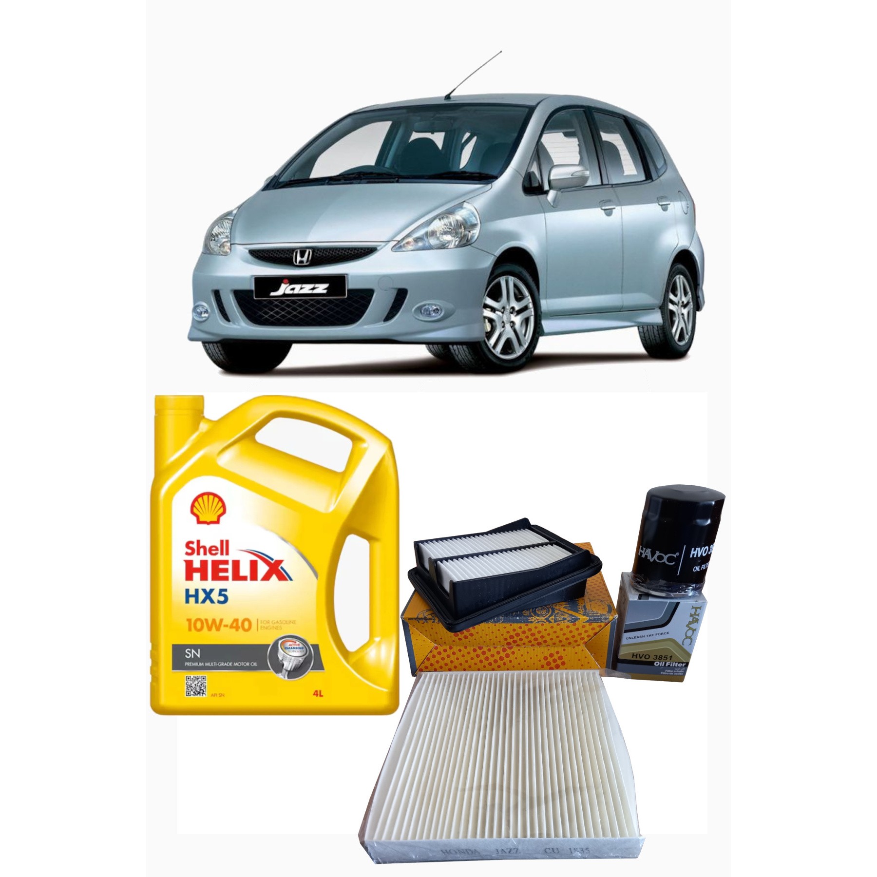 2006-2008 HONDA JAZZ 1.4 PERYODİK BAKIM SETİ HAVA + POLEN + YAĞ FİLTRESİ + 4 LİTRE SHELL 10W 40 