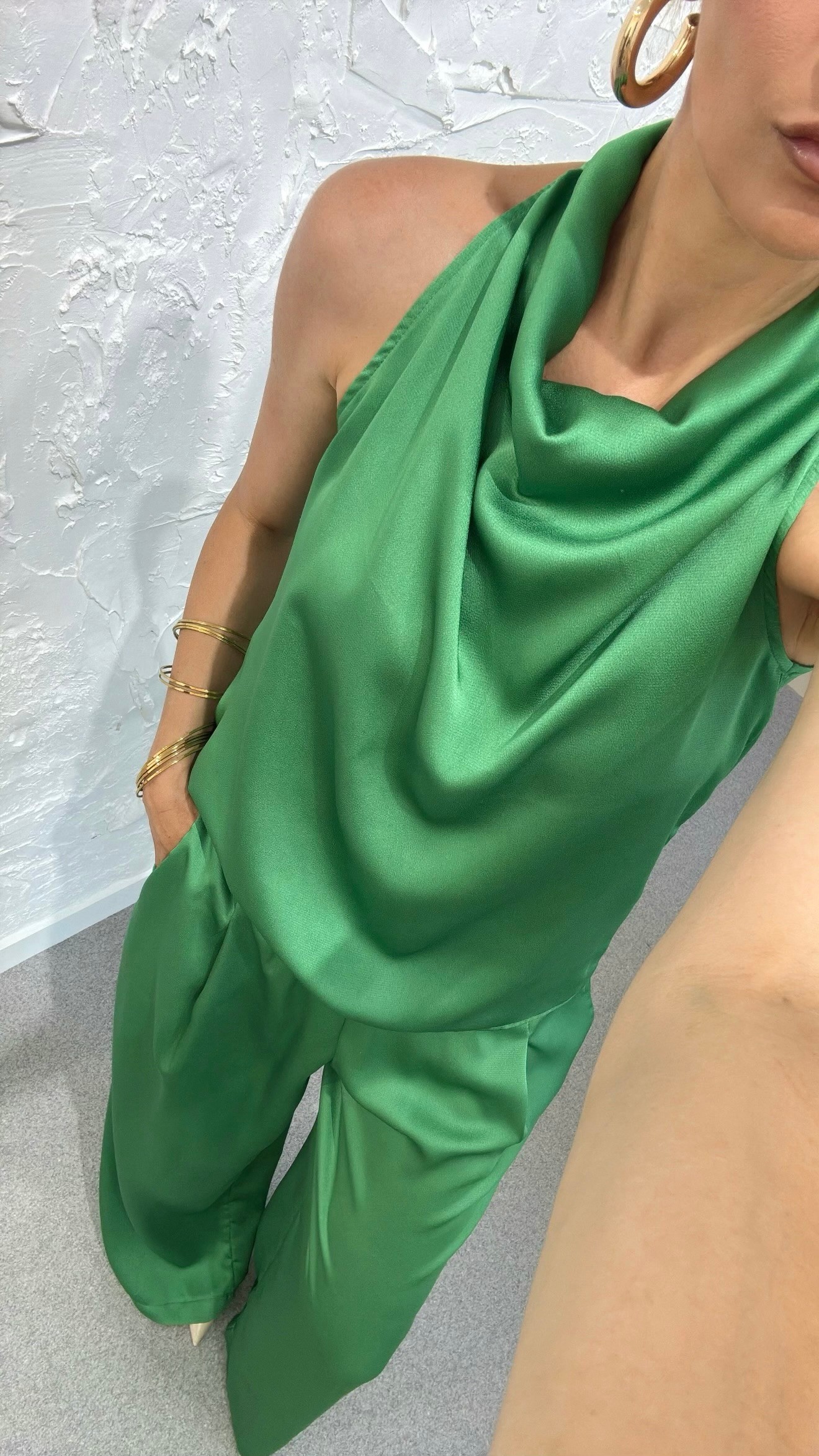 SATEN PANTOLON BLUZ TAKIM-YEŞİL 