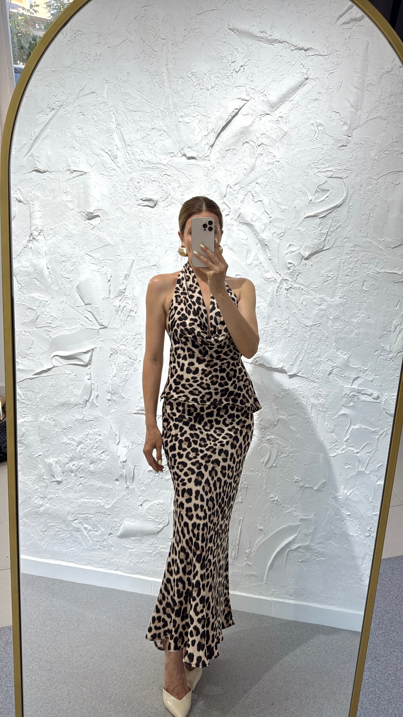 LEOPAR DESEN SATEN BLUZ ETEK TAKIM