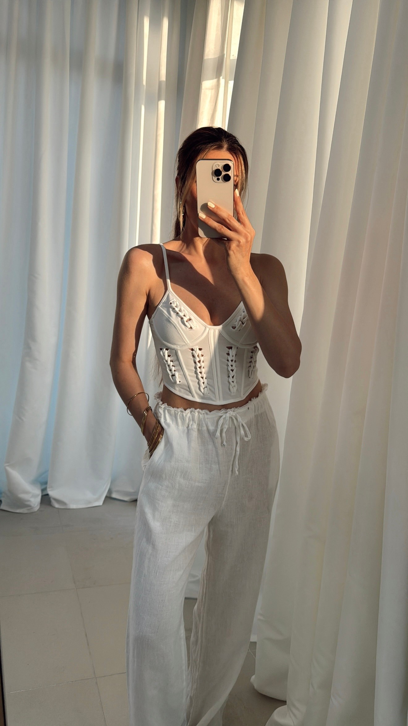 LİKRALI KORSE CROP - BEYAZ