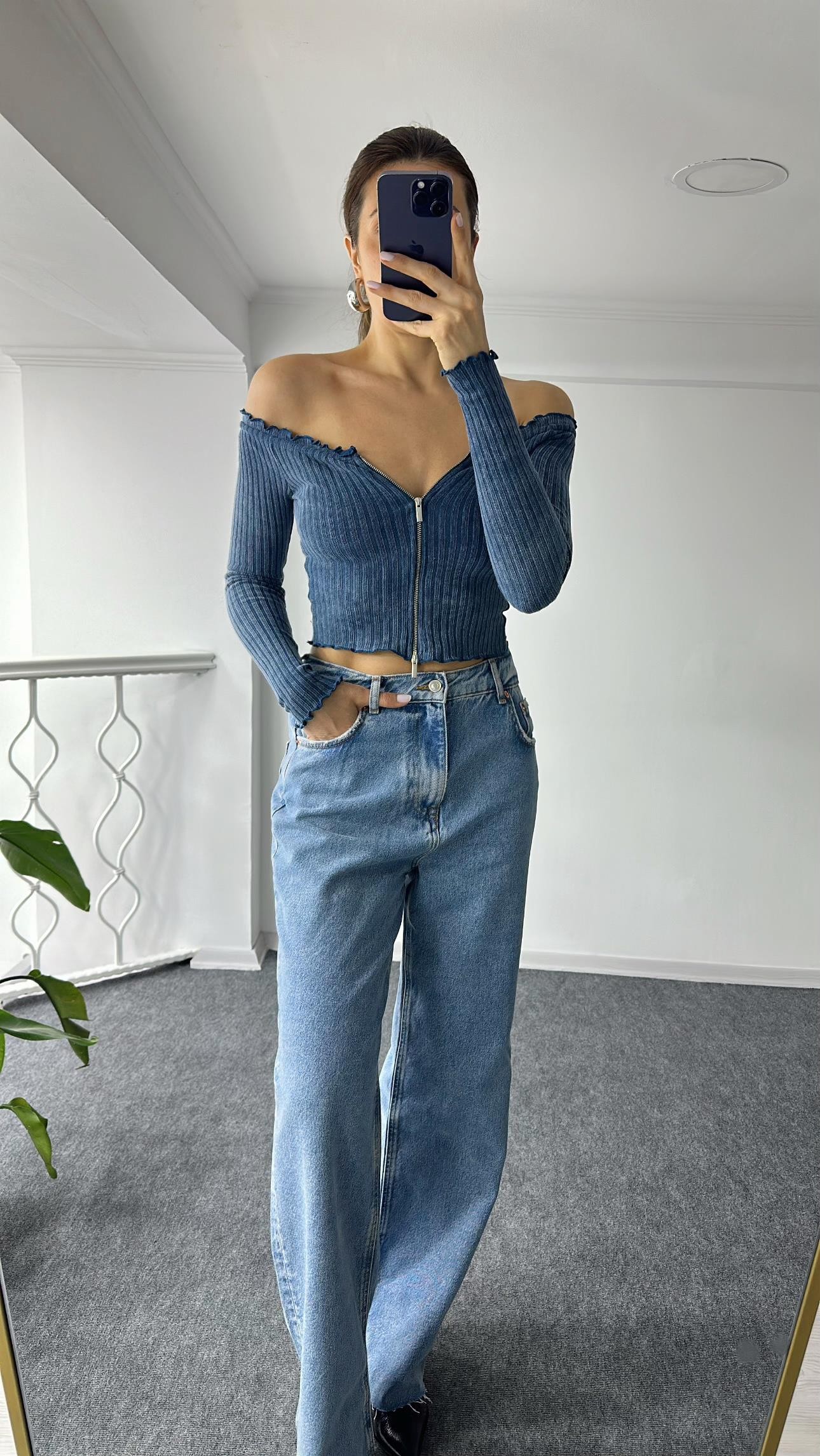 Yıkamalı Mavi Bluz