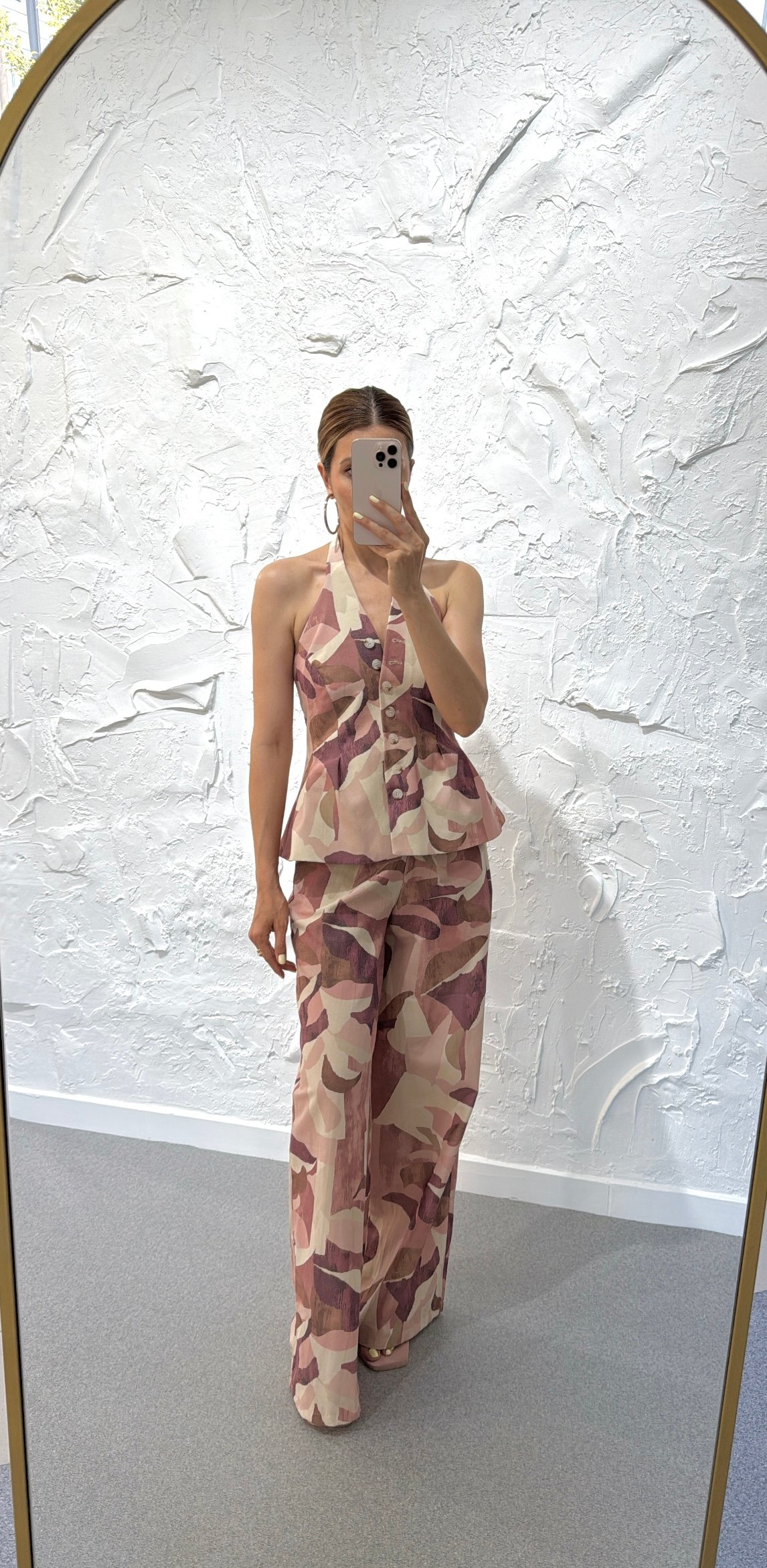 DESENLİ YELEK PANTOLON TAKIM-PEMBE