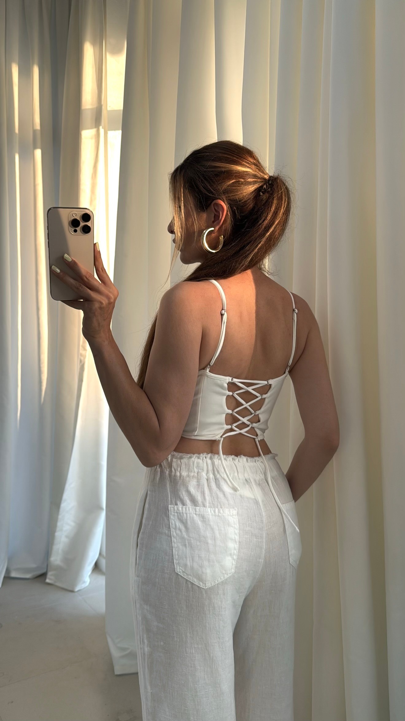 LİKRALI KORSE CROP - BEYAZ